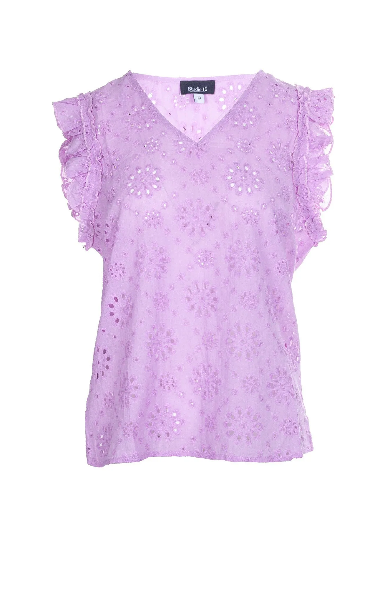 Workwear Essentials ZeroIrritationLabels 100% Cotton Broderie Anglaise Top | LILAC | 8591A1