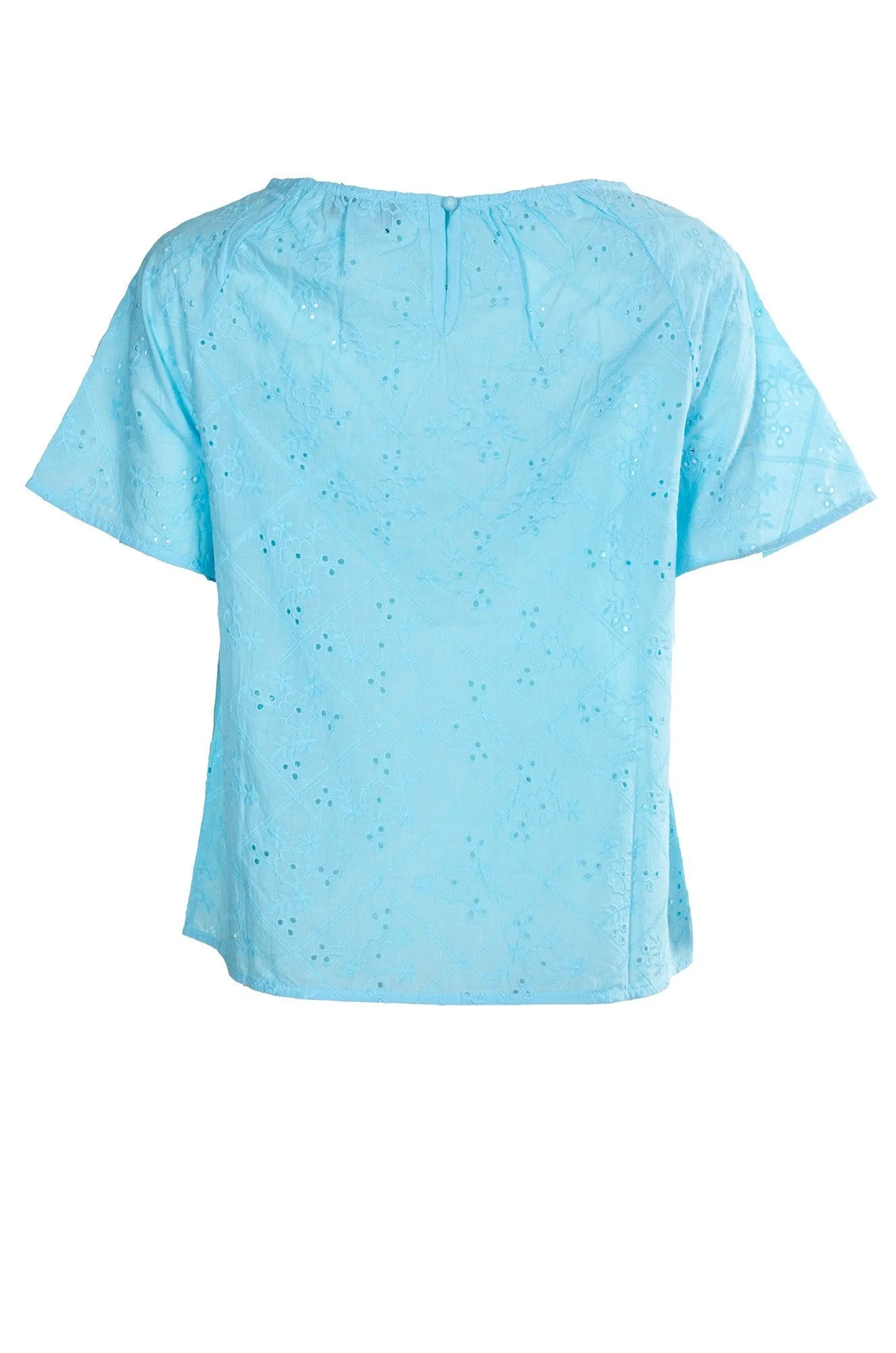 Lake Mood Easy Fit 100% Cotton Broderie Anglaise Top | SOFT AQUA | 8592A1