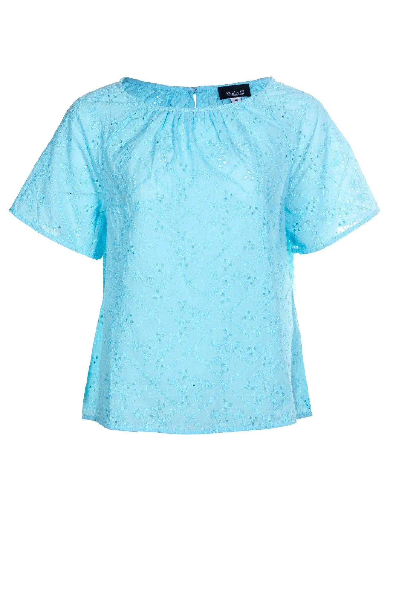 100% Cotton Broderie Anglaise Top | SOFT AQUA | 8592A1 Joy Mood hypoallergenic material