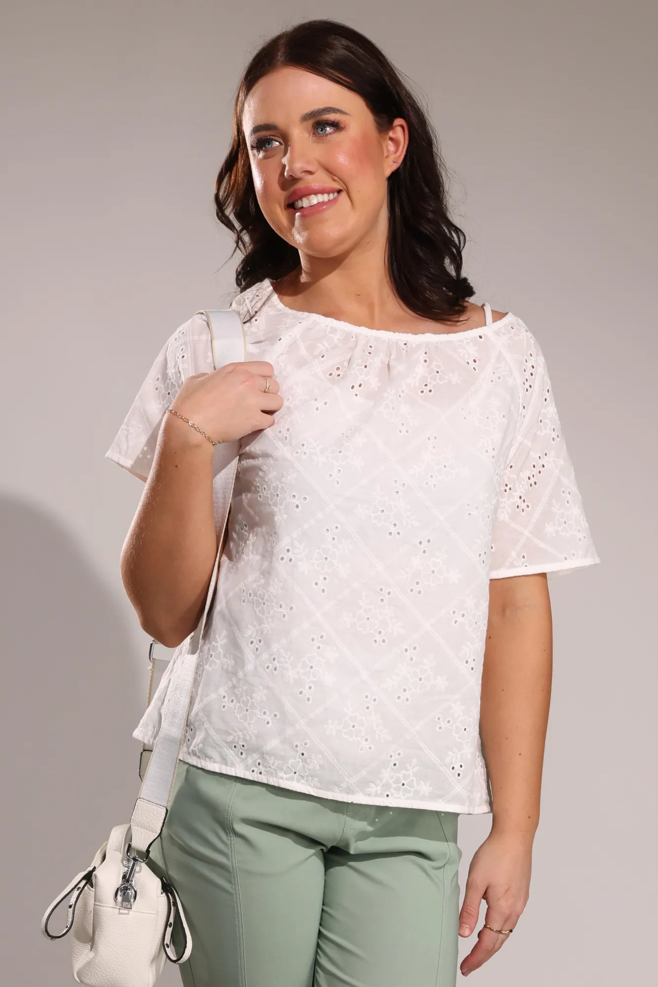 100% Cotton Broderie Anglaise Top | WHITE | 8592A1 SoftTouch Texture