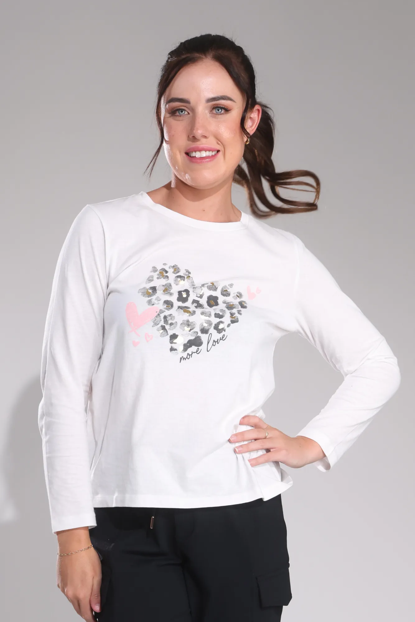 100% Cotton Top | Animal Pink Heart/Wht | 3408B1 Lightweight insulation