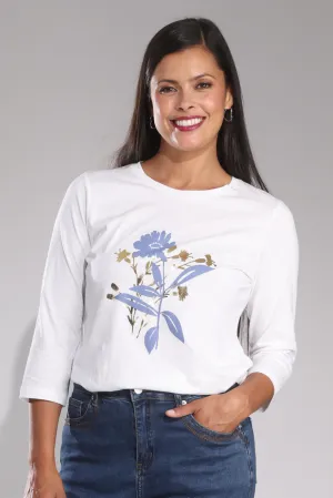 100% Cotton Top | Blue Gold Bouquet/Wht | 3409B1 AntiClingFabric