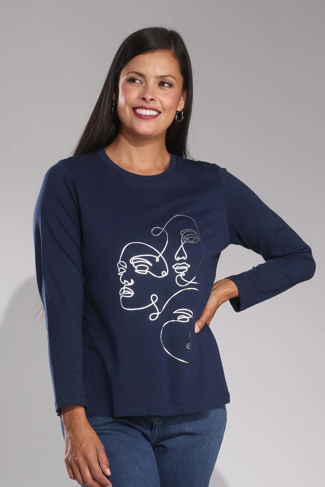 100% Cotton Top | Three Ladies Foil/Navy | 3405B1 Vital Core Eco Core