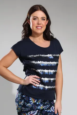 100% Cotton Top with Sequins | NAVY | 4521A1 ButterSoftKnit