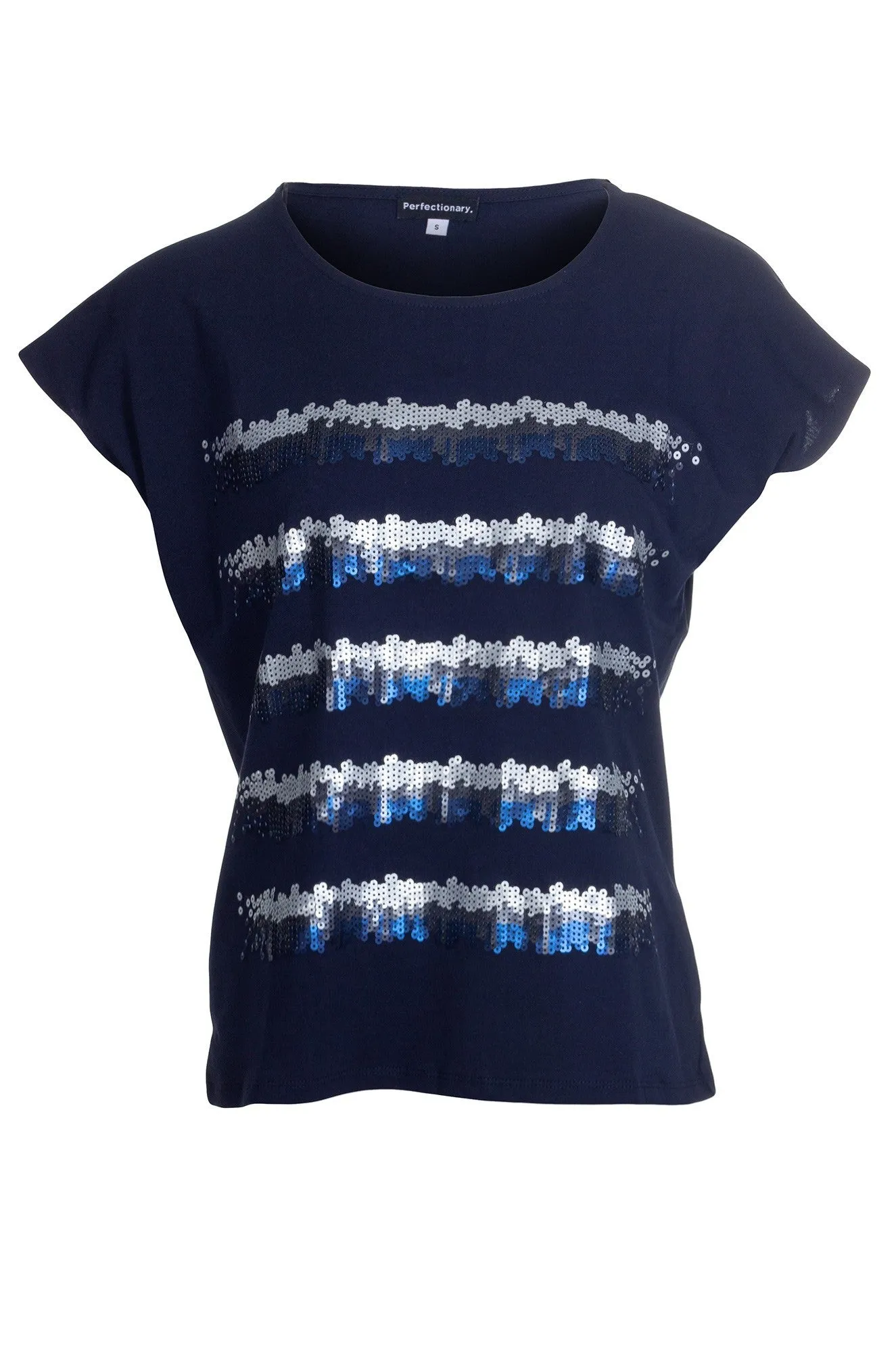 100% Cotton Top with Sequins | NAVY | 4521A1 Relaxing Design Athletic Apparel