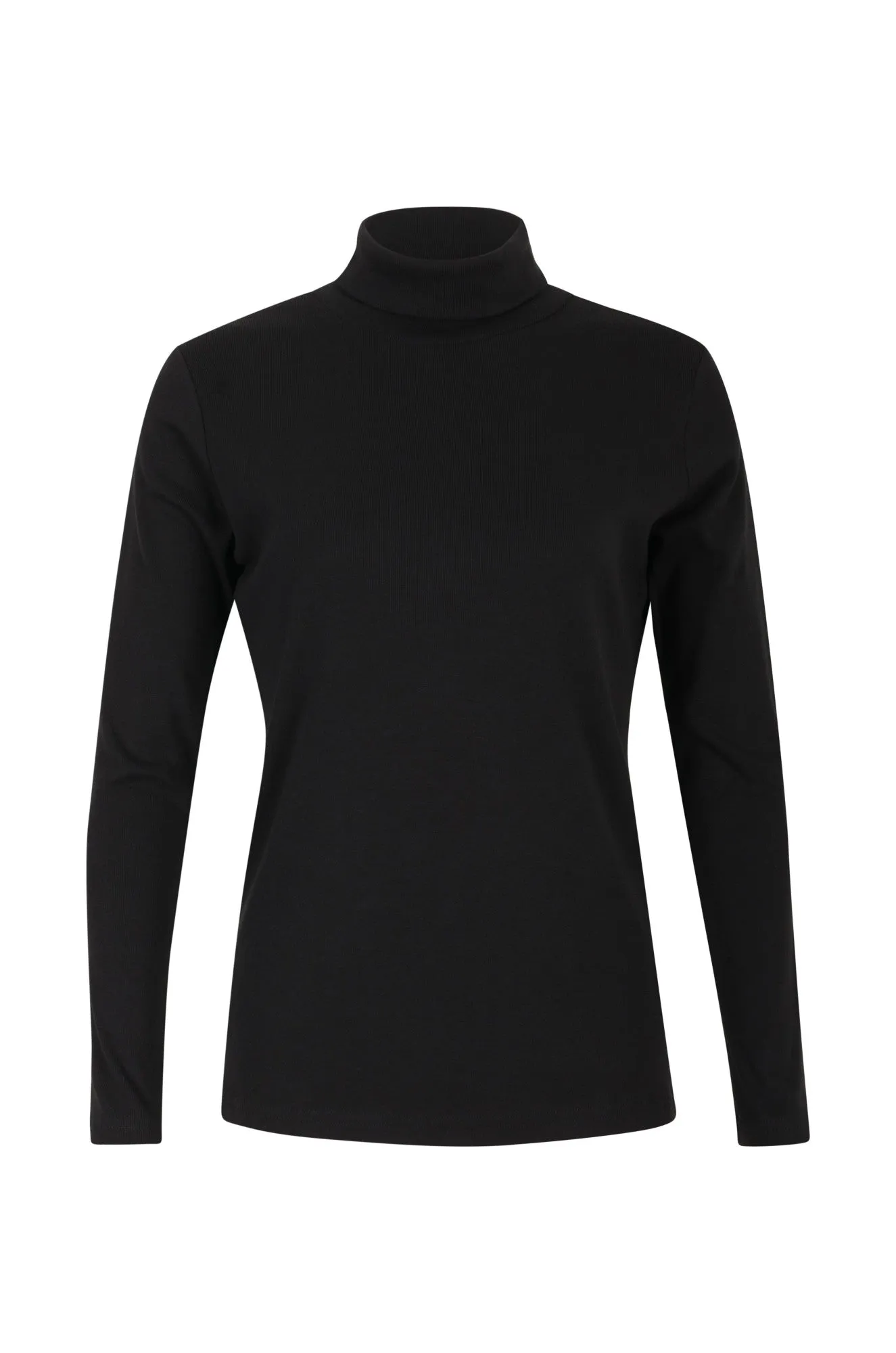 Cotton Glow Sunset Scene 1x1 Rib Cotton Poly Roll neck Top | Black | 6554B1