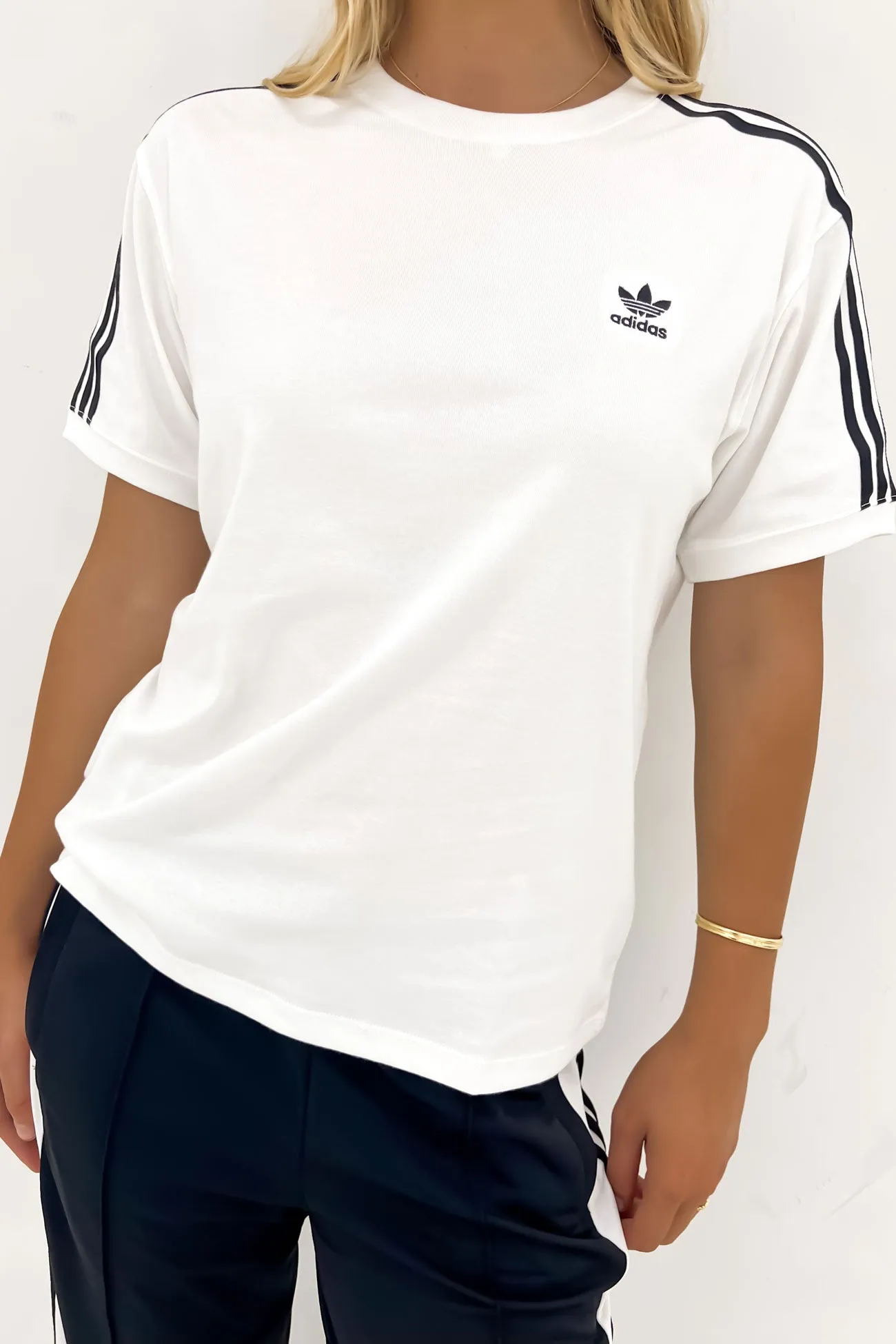3 Stripe Tee White Cozy Stretch Fit Simple Chic