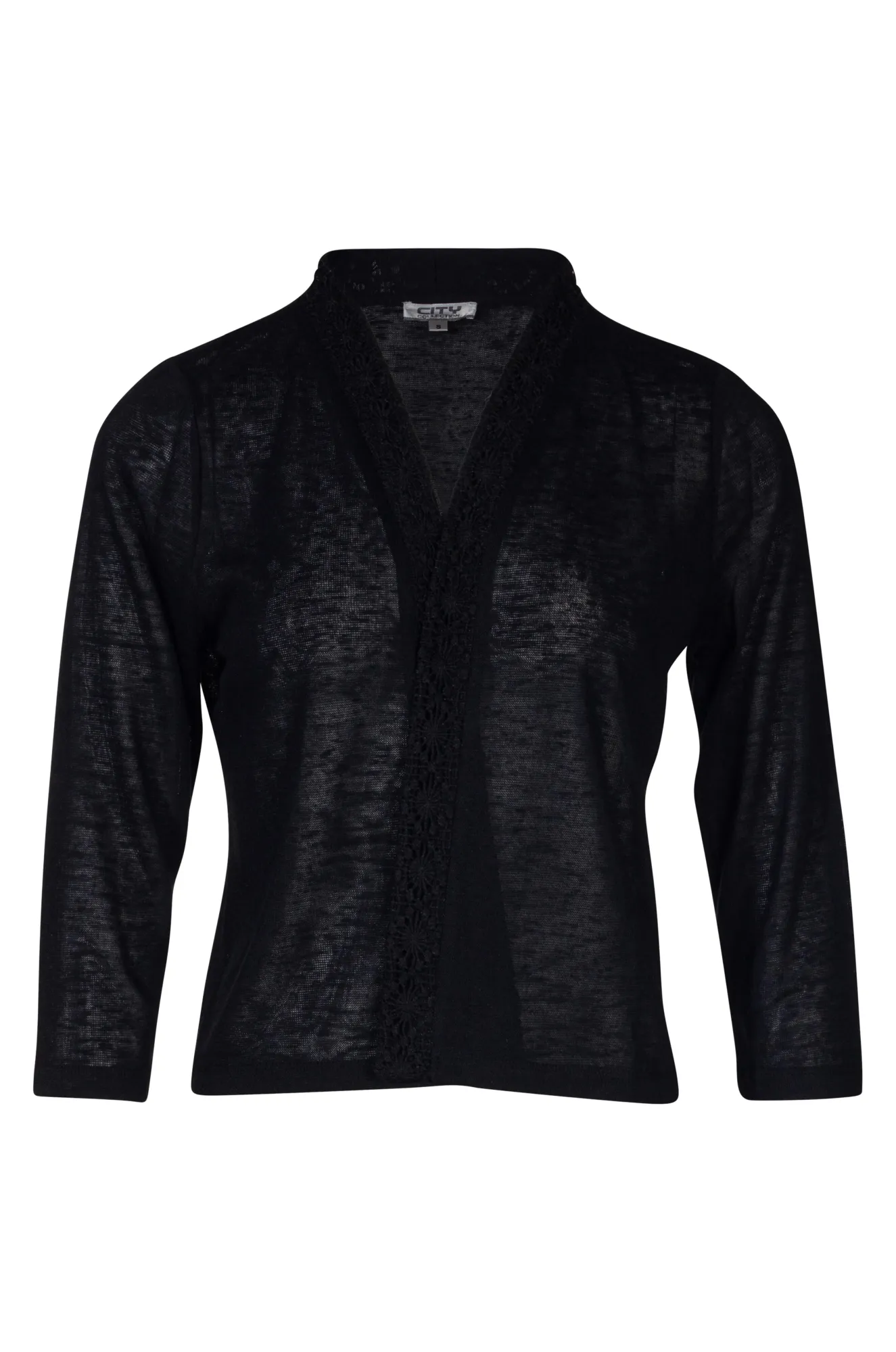 Trust Glow 3/4 sleeve Cardigan with lace trim | Black | 7093A1