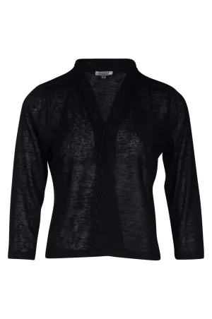 Trust Glow 3/4 sleeve Cardigan with lace trim | Black | 7093A1