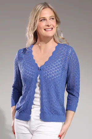 Elegant Glow Run Ready 3/4 sleeve Lace Knit Cardigan | MARINE | 7311A1