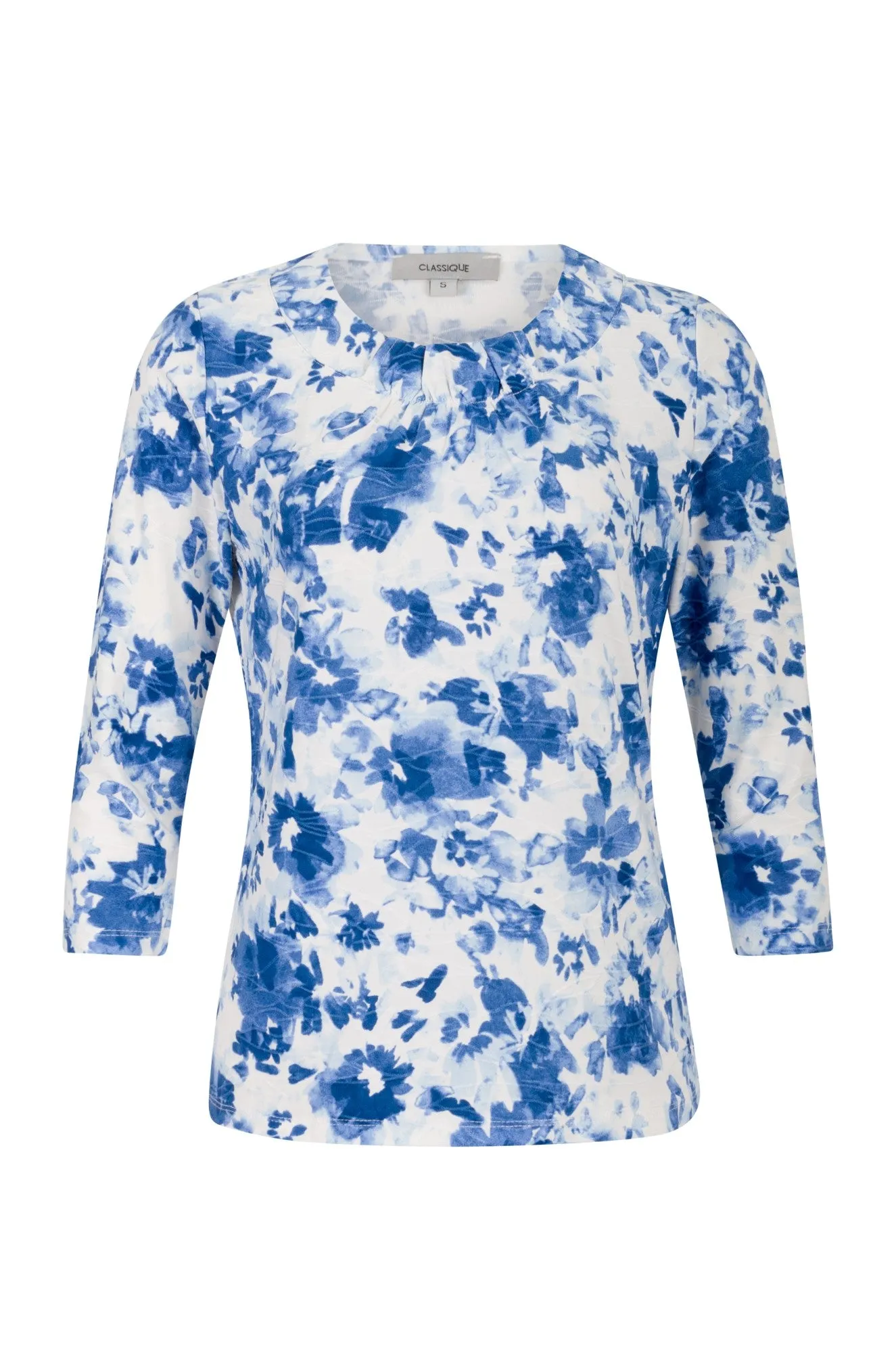 Basic Wardrobe QuickDrying Material 3/4 sleeve Top with neckline gather | Indigo White Floral | 9121A1