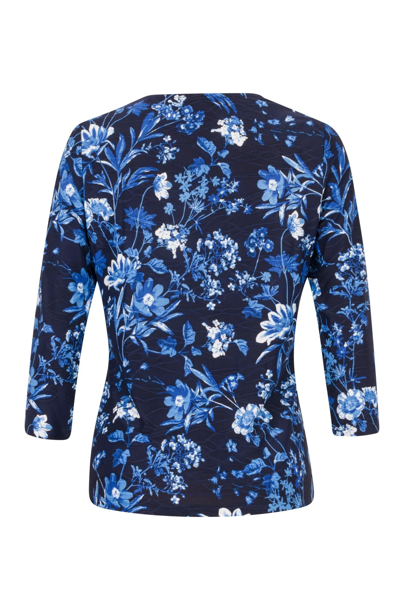 Italian Flair 3/4 sleeve Top with neckline gather | NAVY BLUE GARDEN | 9121A1