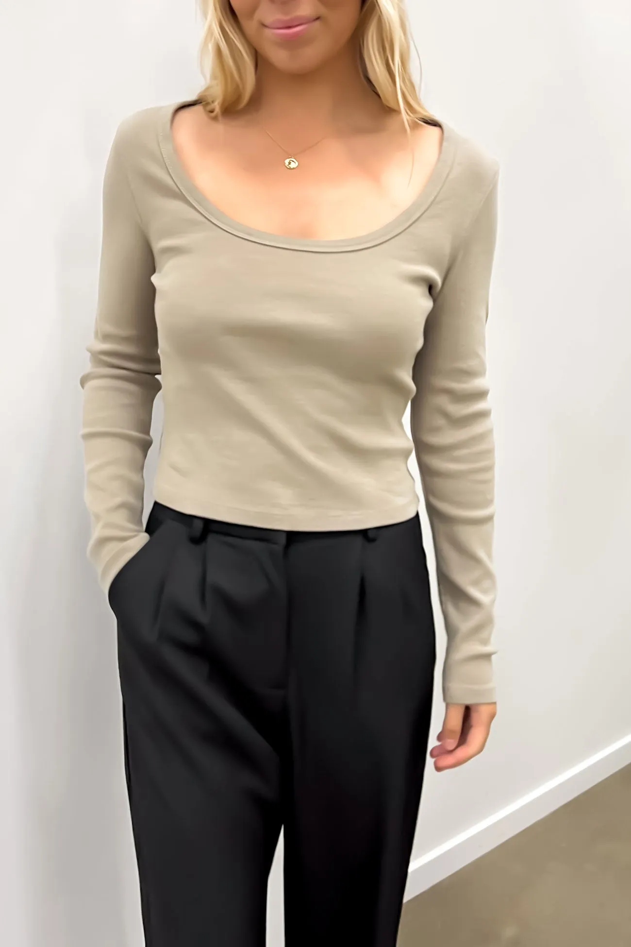 LowProfile Fasteners Coastal Chic 90s Icon Long Sleeve Scoop Neck Dusty Olive