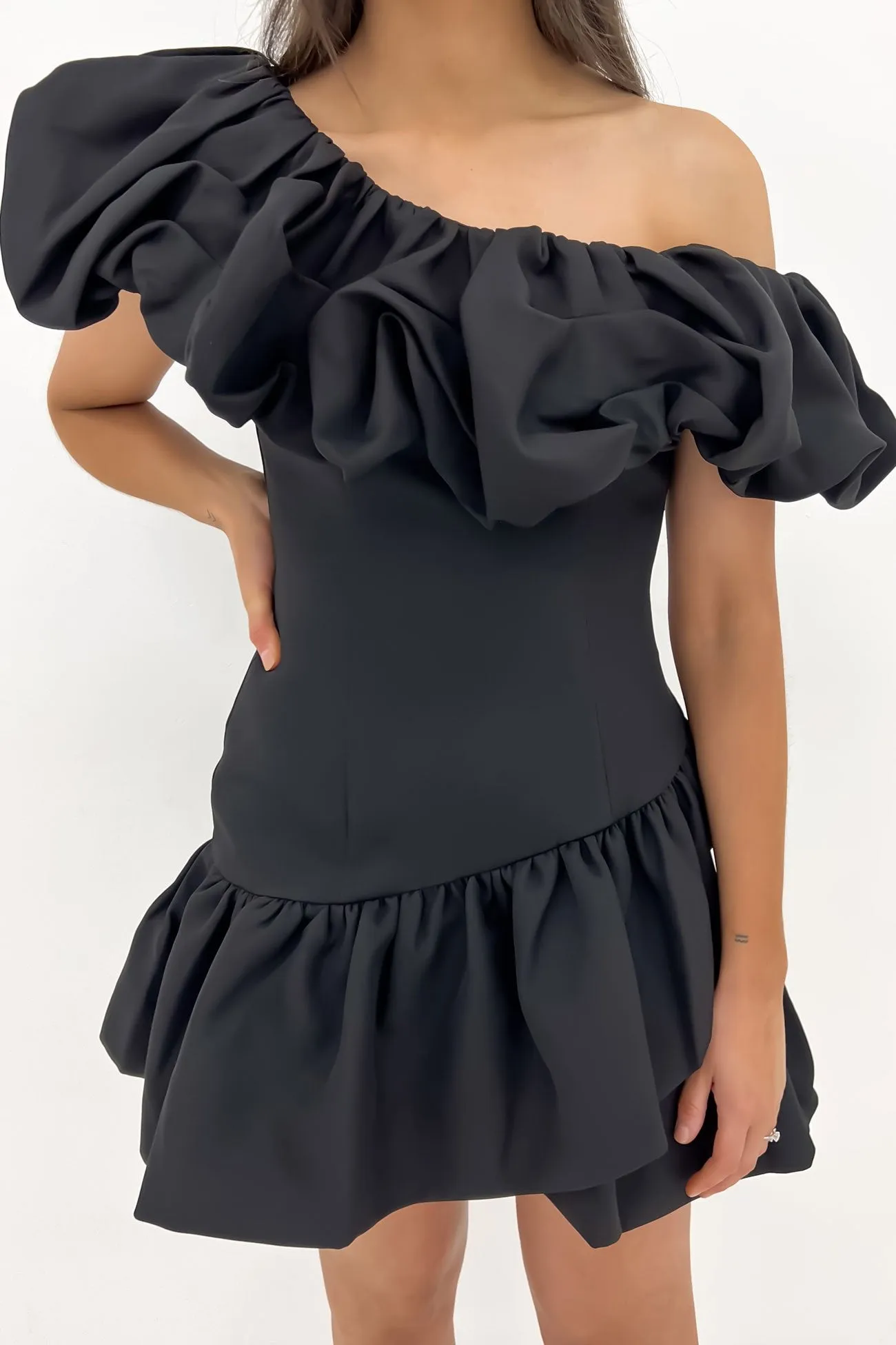 Abba Dress Black Pleat-Front