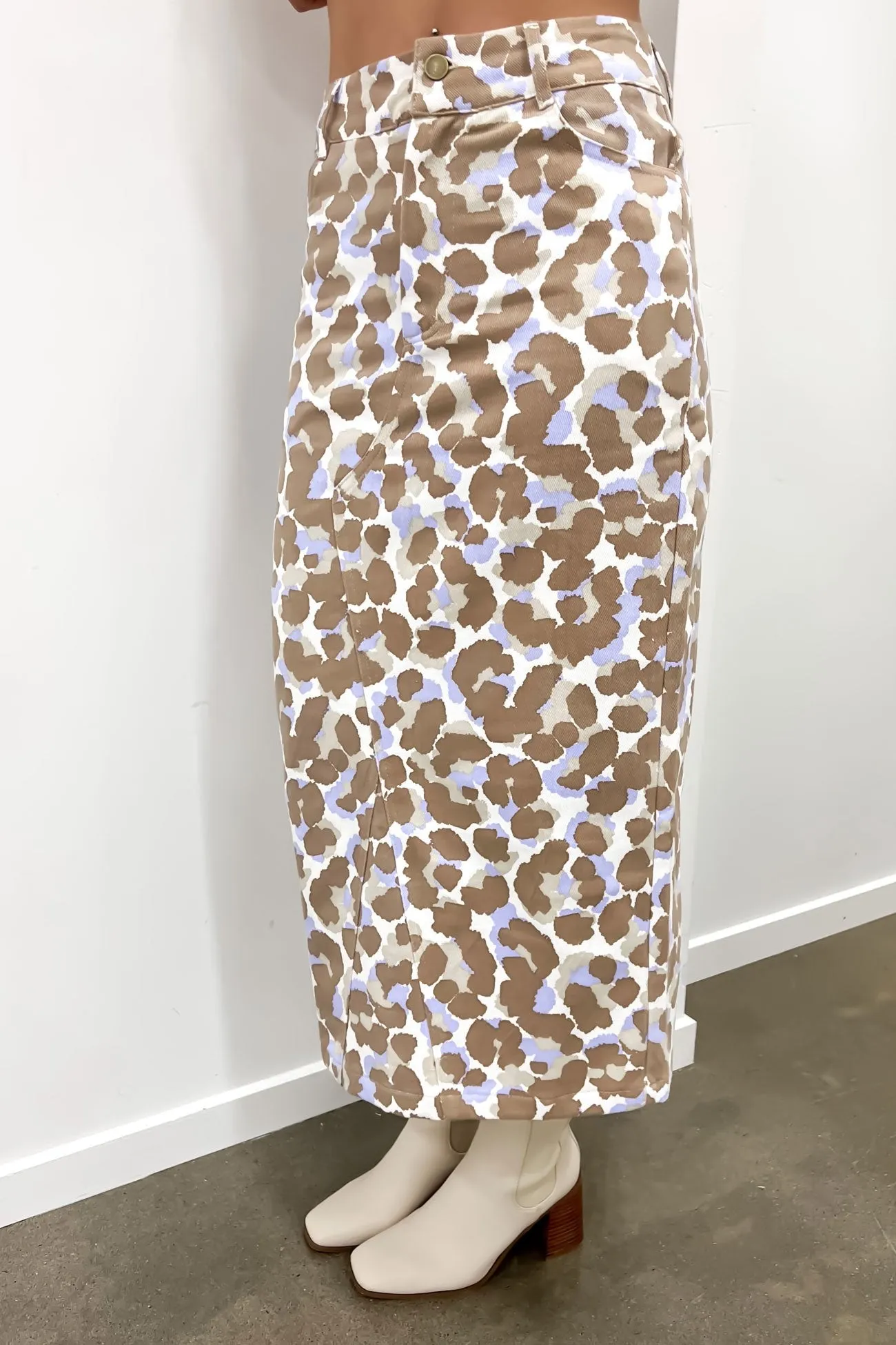 Abbie Skirt Toffee Leopard Non Slip Waist