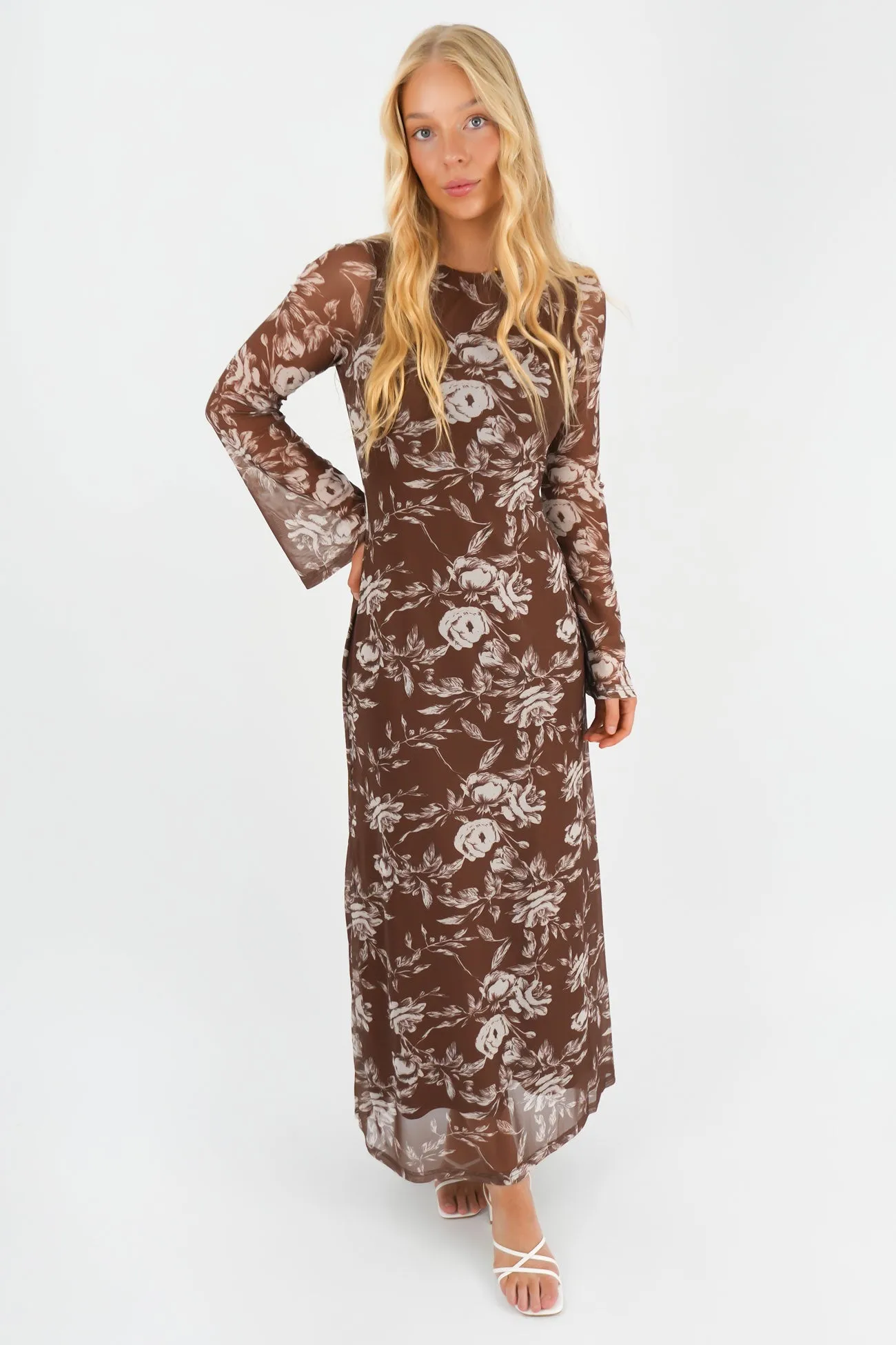 Achsah Maxi Dress Brown Floral Swing Everyday Comfort