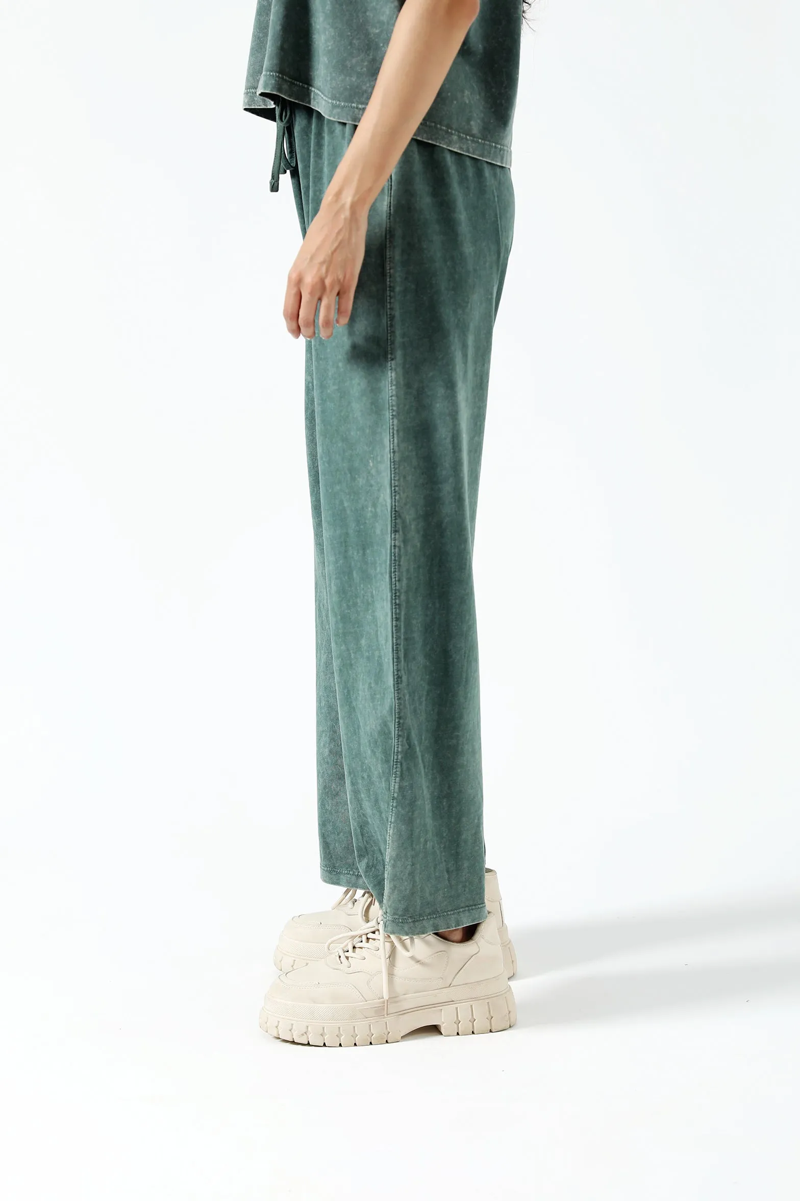 Lightweight Feel DurableBartack ACID WASH WIDE LEG TROUSERS