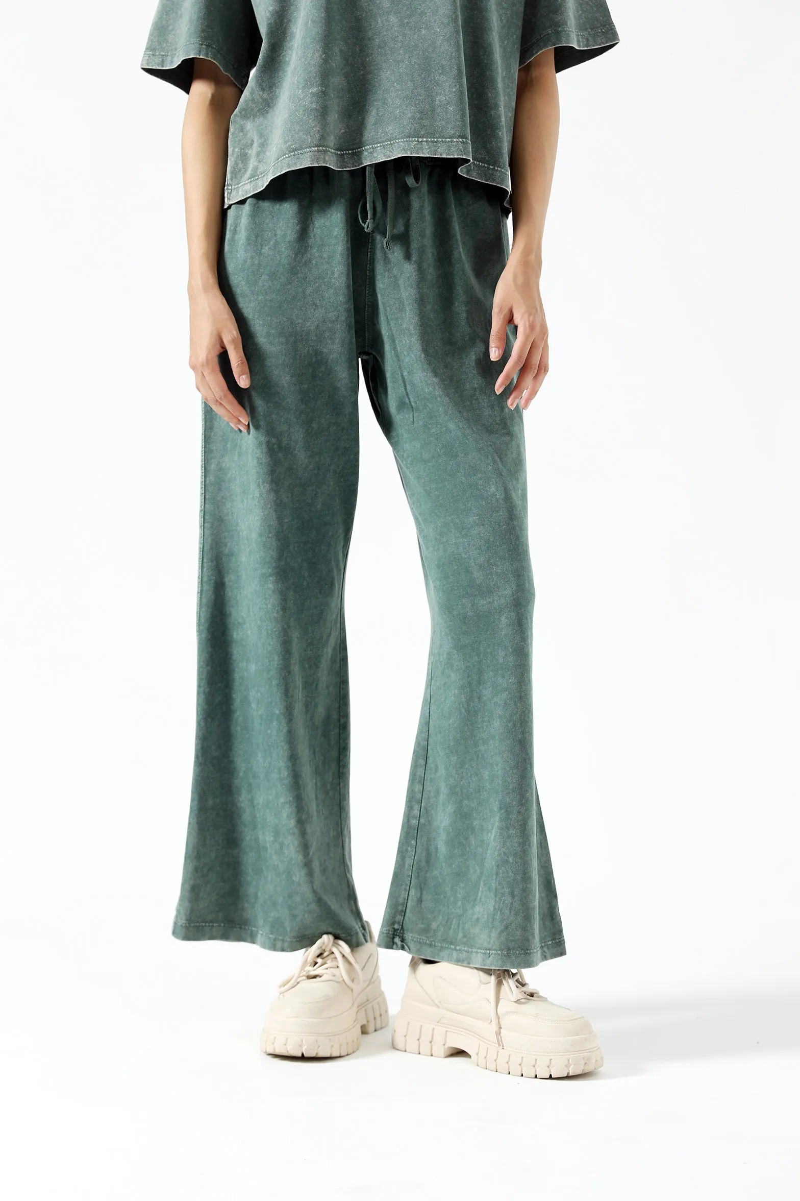 ACID WASH WIDE LEG TROUSERS Chilly Weather Comfort