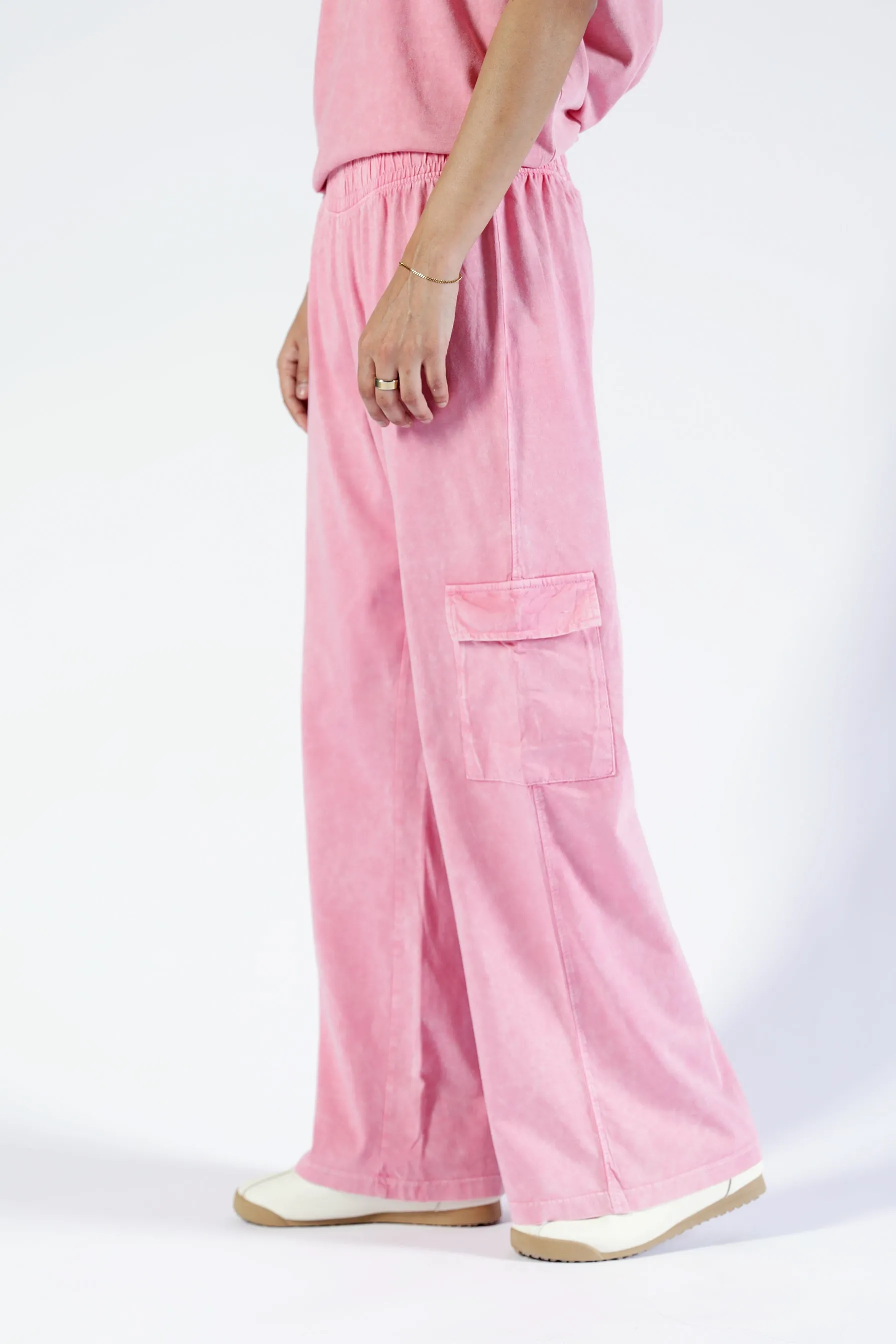 ACID WASHED CARGO TROUSERS NonBindingWaistline StretchFabric