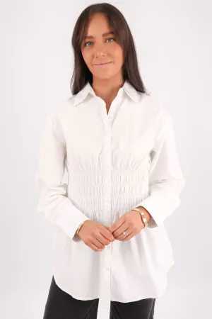 Flexible Ribbed Neckline Aman Shirt Vintage White