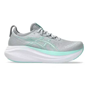 Womens Asics Gel-Nimbus 27 Wide in Piedmont Grey/Illuminate Mint molded - insole Hot weather relief