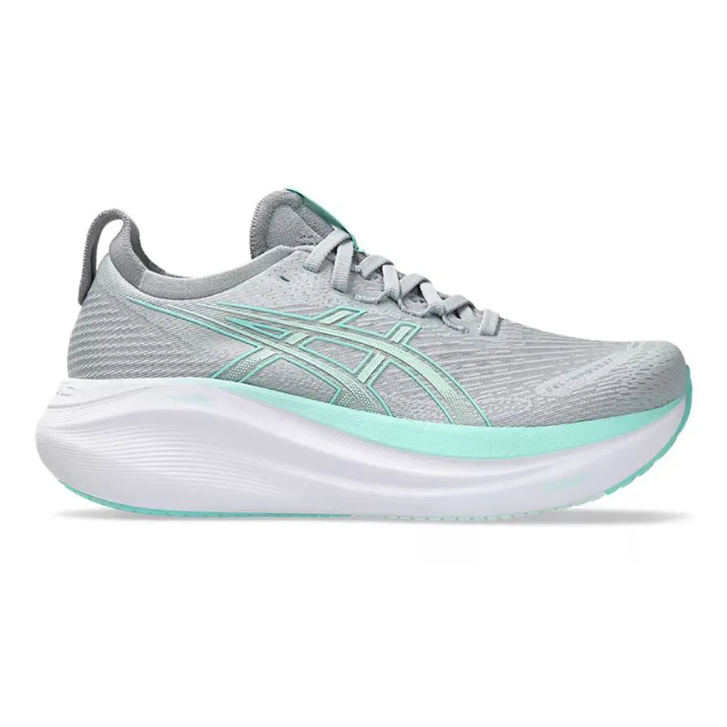 Cushioning Cloud Tech weekend - running essential shoes Womens Asics Gel-Nimbus 27 Wide in Piedmont Grey/Illuminate Mint