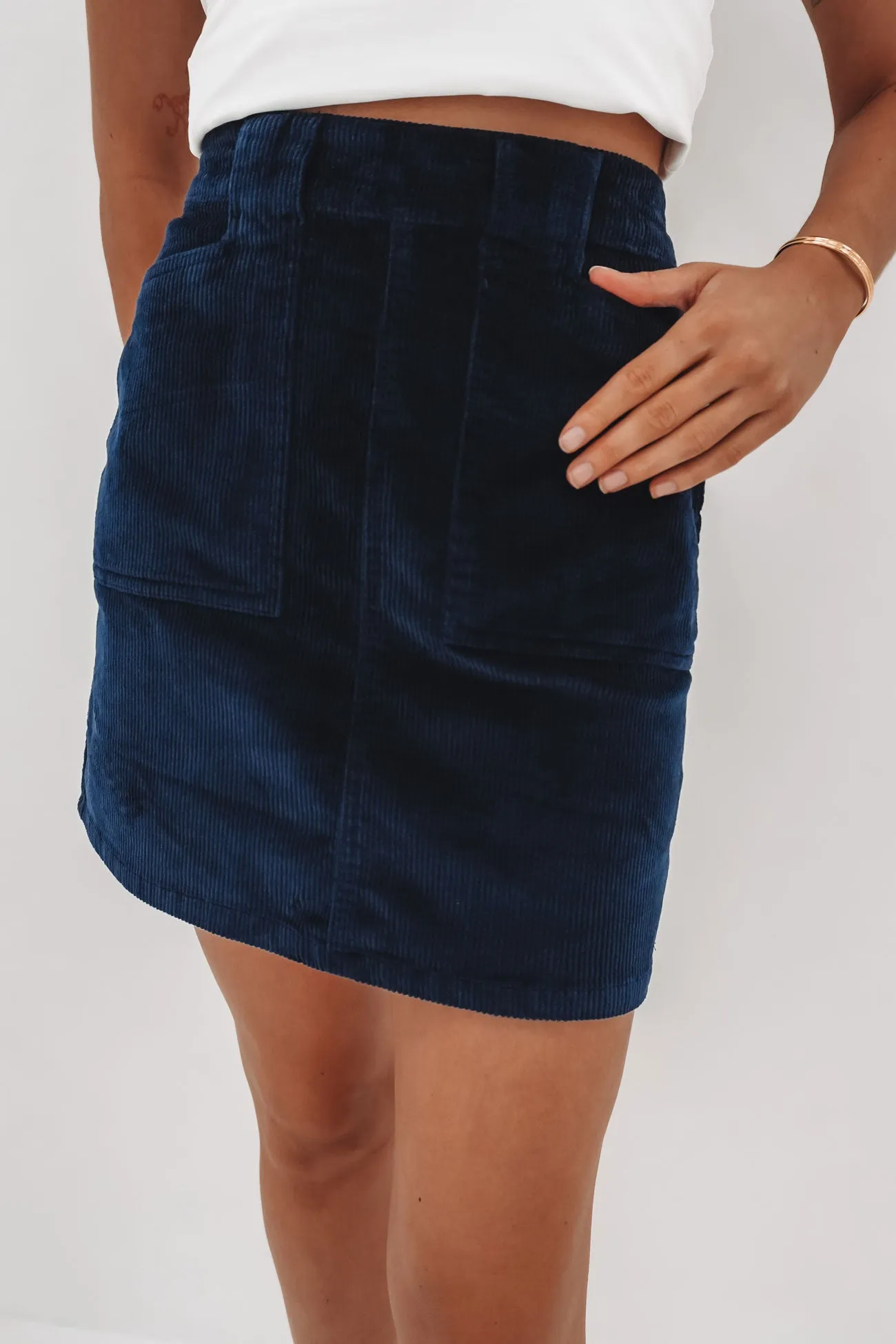Fall Favorite All Day Look Gaia Cord Mini Skirt Blue