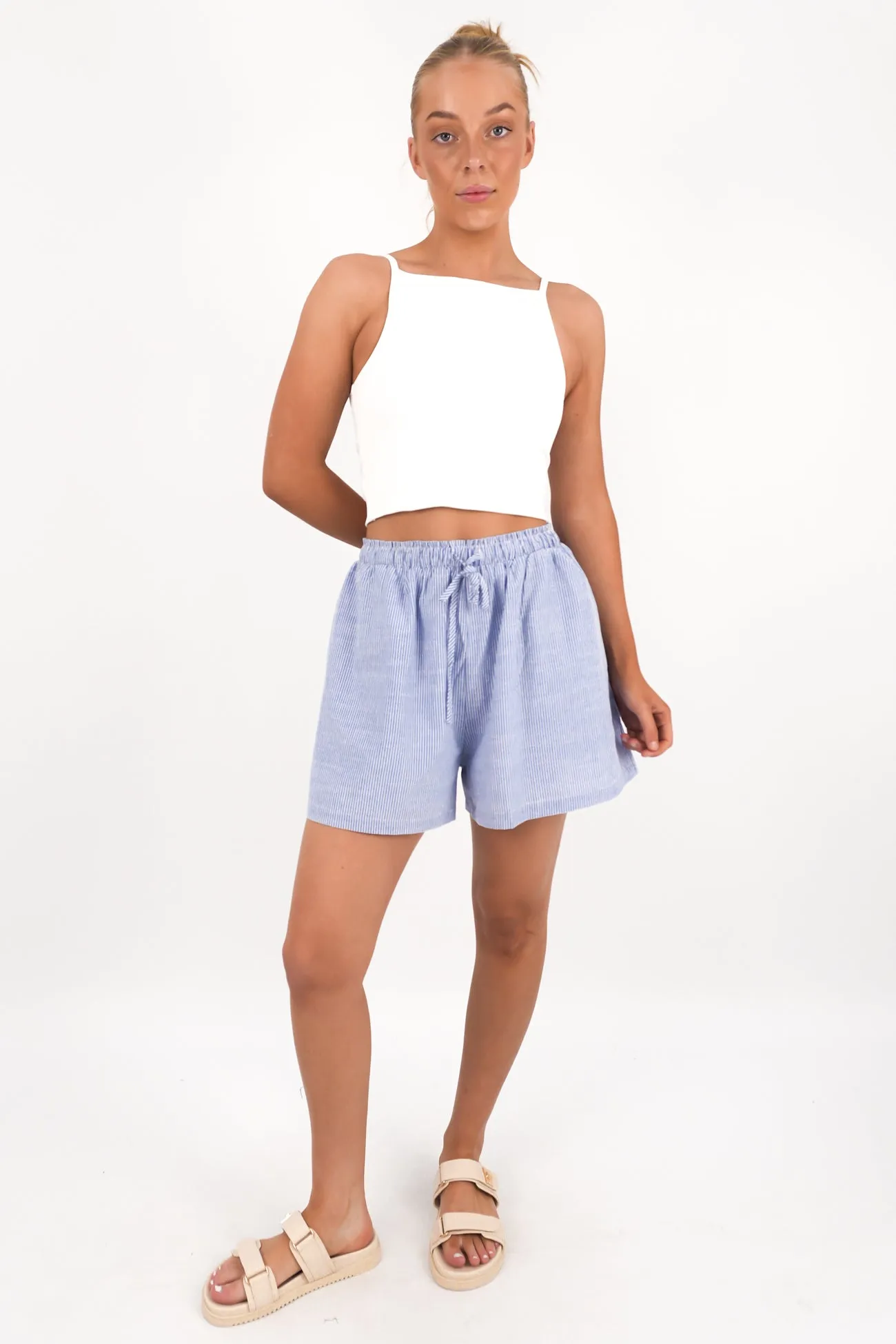 Double Layered Panels Denim shorts Gabbi Short Blue Stripe
