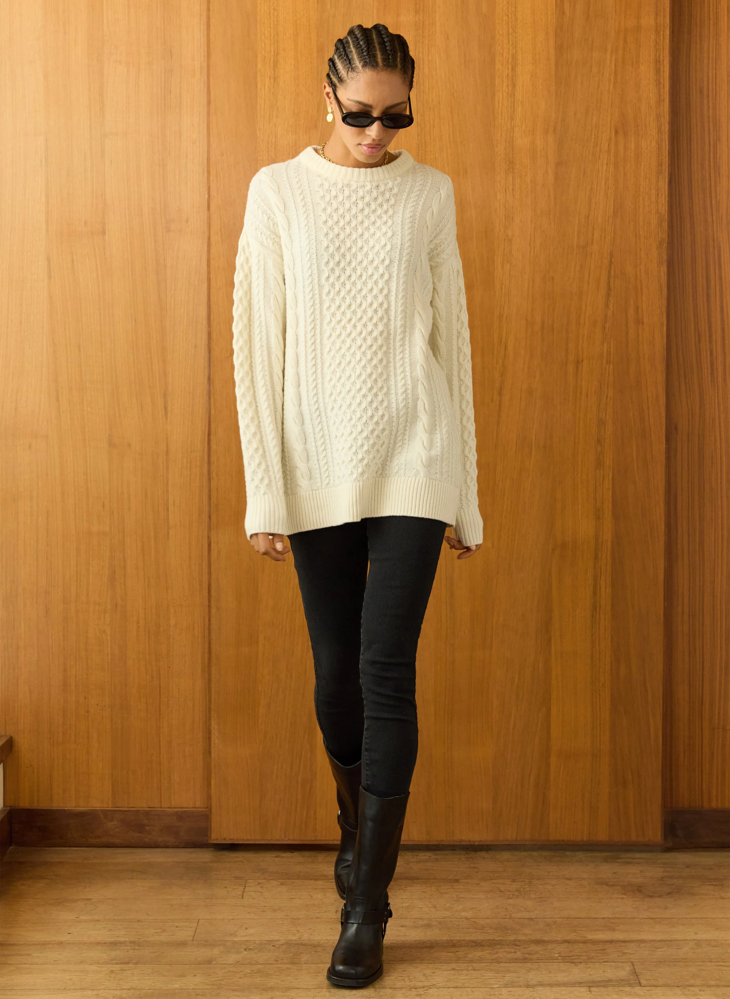 Aisha Wool Blend Cable?Jumper Cold Casual Outfit