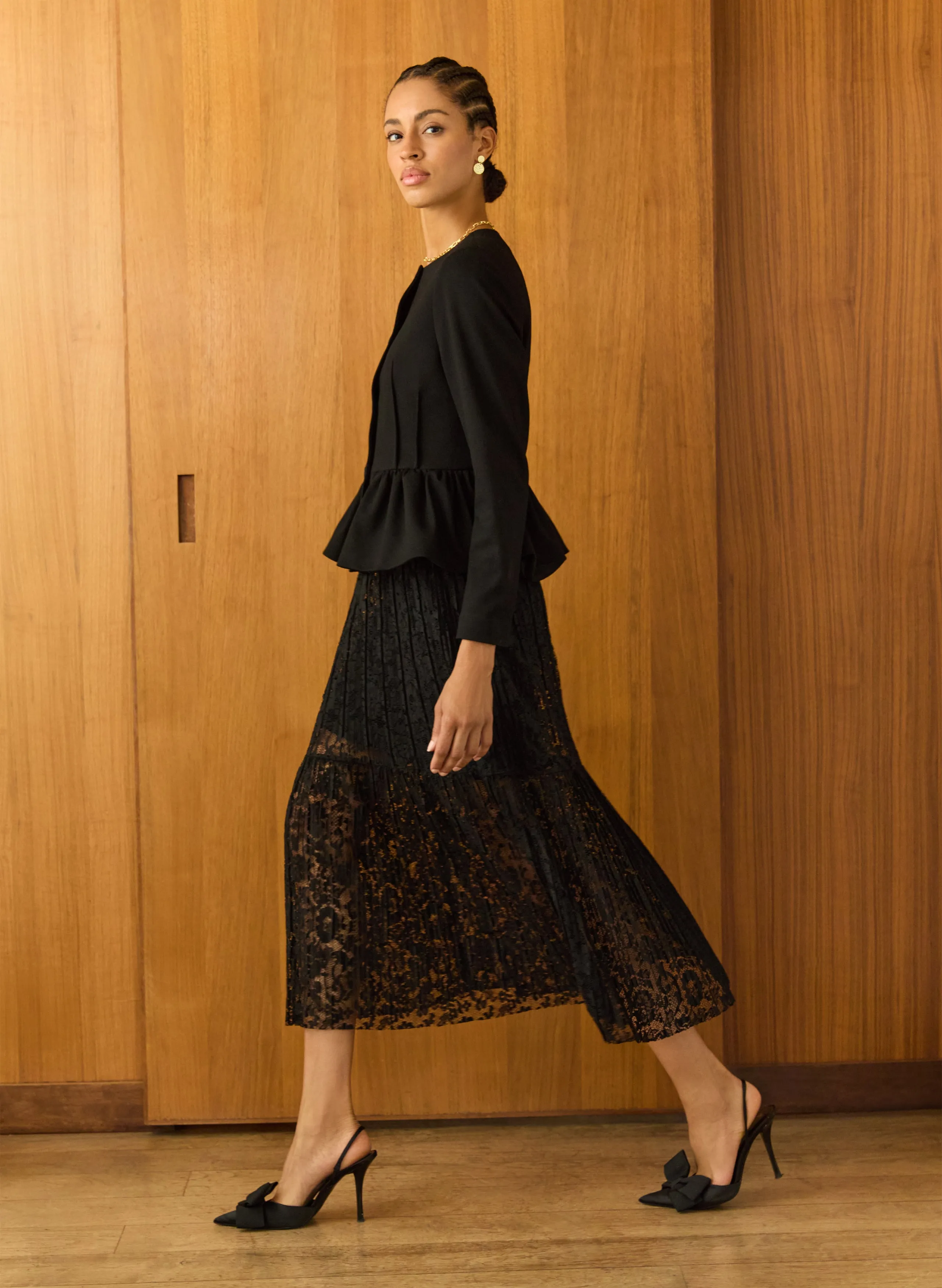 Alice Recycled Lace Midi Skirt Semi Sheer Tonal Layering