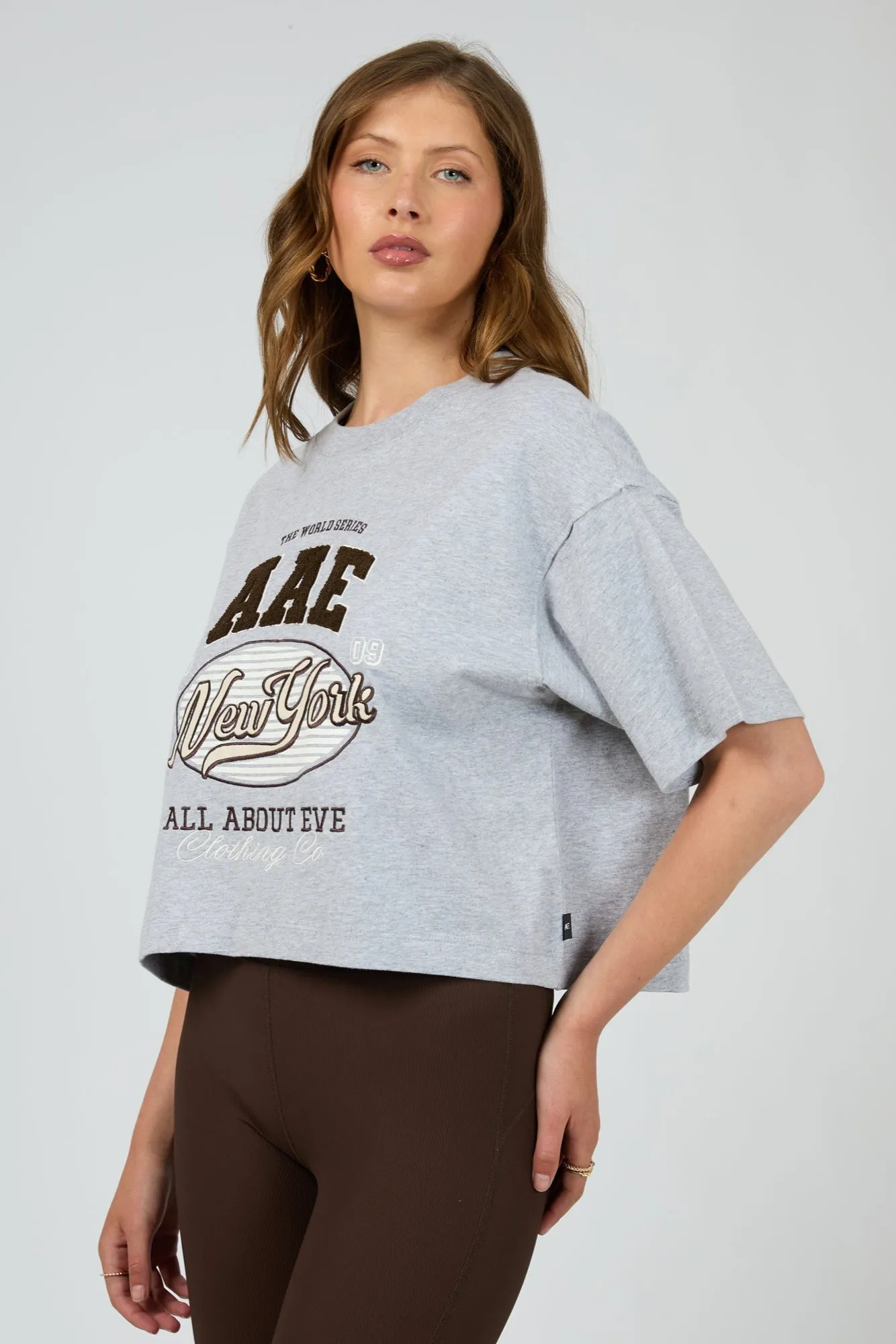 All About Eve Athletica Relaxed Crop Tee Grey Marle Perfect Wear