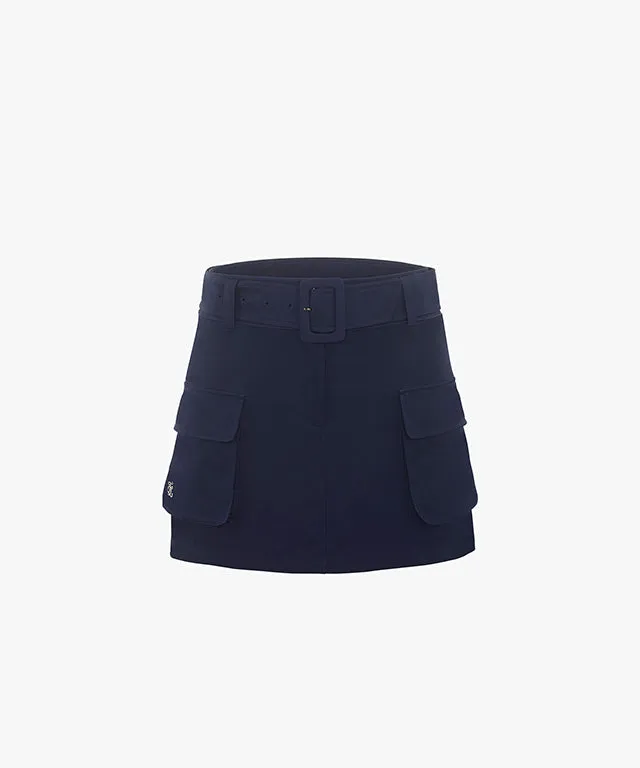 Hand Stitched FAIRLIAR Outer Pocket Belt Set Skirt (Navy)