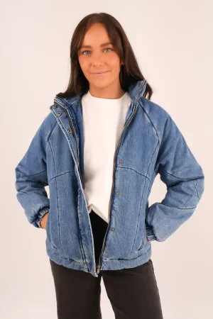 Rosalee Jacket Mid Blue Faux Fur Collar