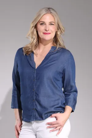 Trendy Comfort Fit Tencel Roll-Sleeve Shirt | DARK INDIGO | 6632C1