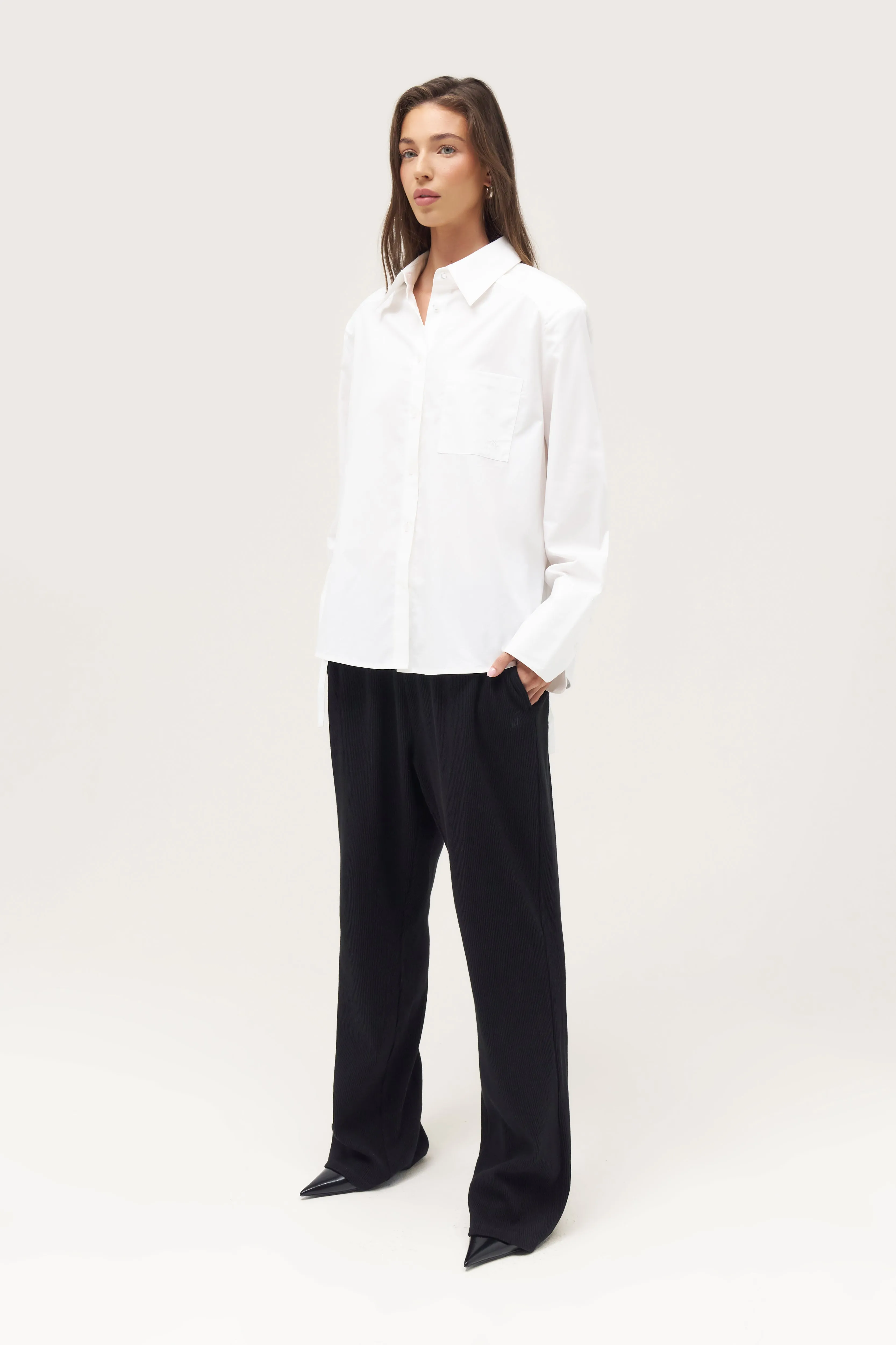 All Tied Up Oversized Shirt - White ZeroDistressFinish Eco Certified Textile