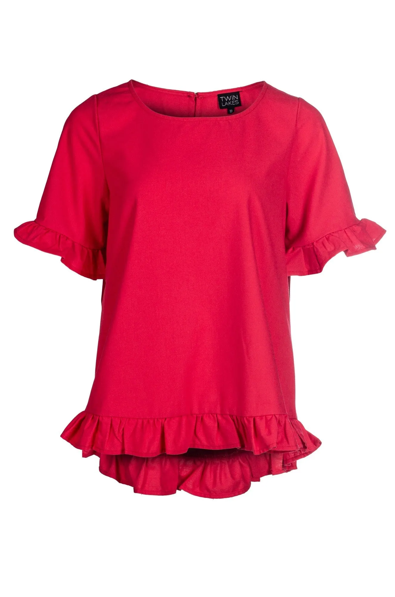 Champion Glow AntiPilling Finish Cotton Linen Blend Top with ruffles | Coral Red | 6775A1