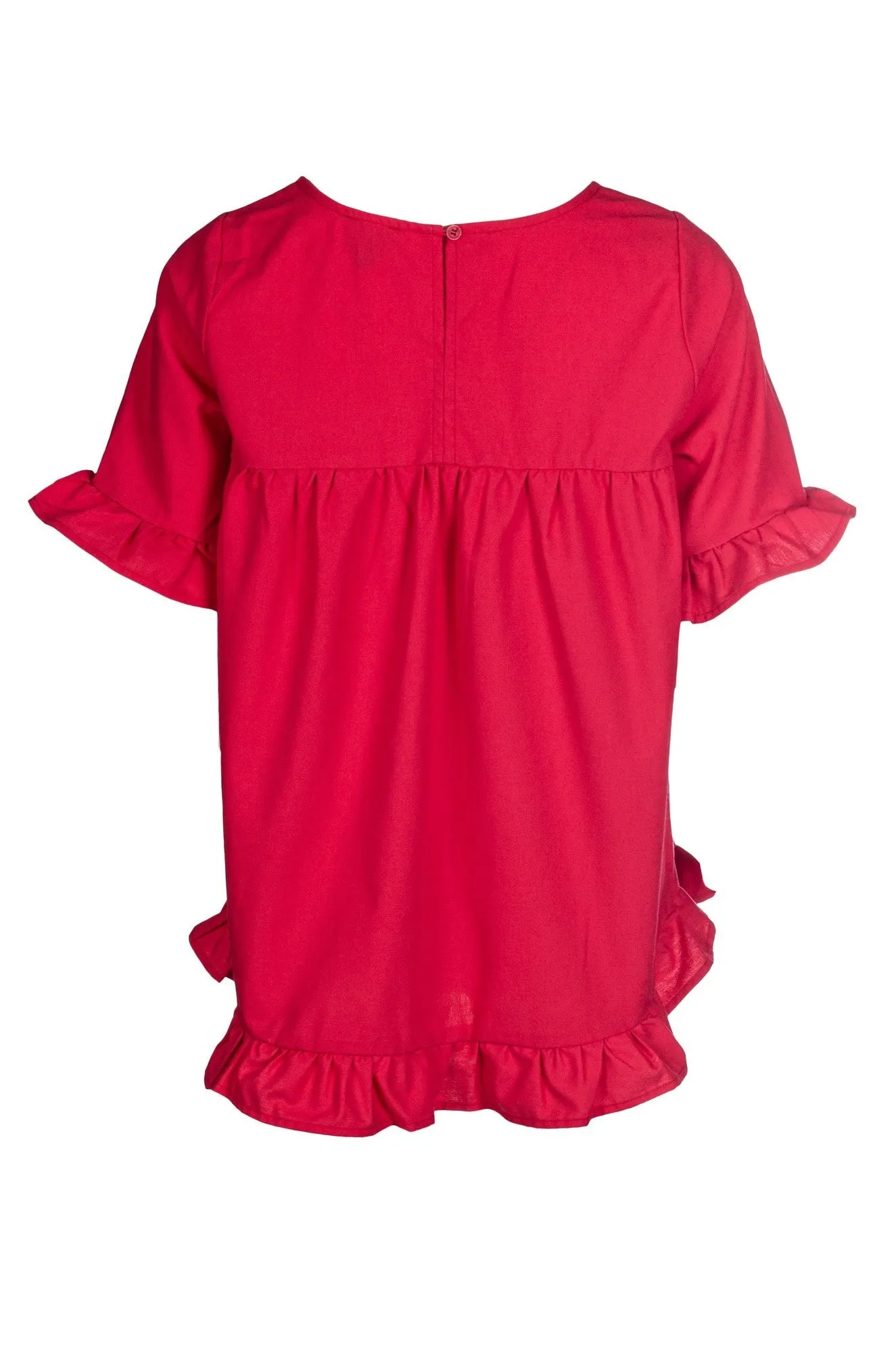 Cotton Linen Blend Top with ruffles | Coral Red | 6775A1 Hygienic Finish Spanish Glow