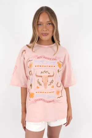 Non Restrictive Fit Breathable Comfort Design Aloha Howdy Oversized Tee Pale Pink