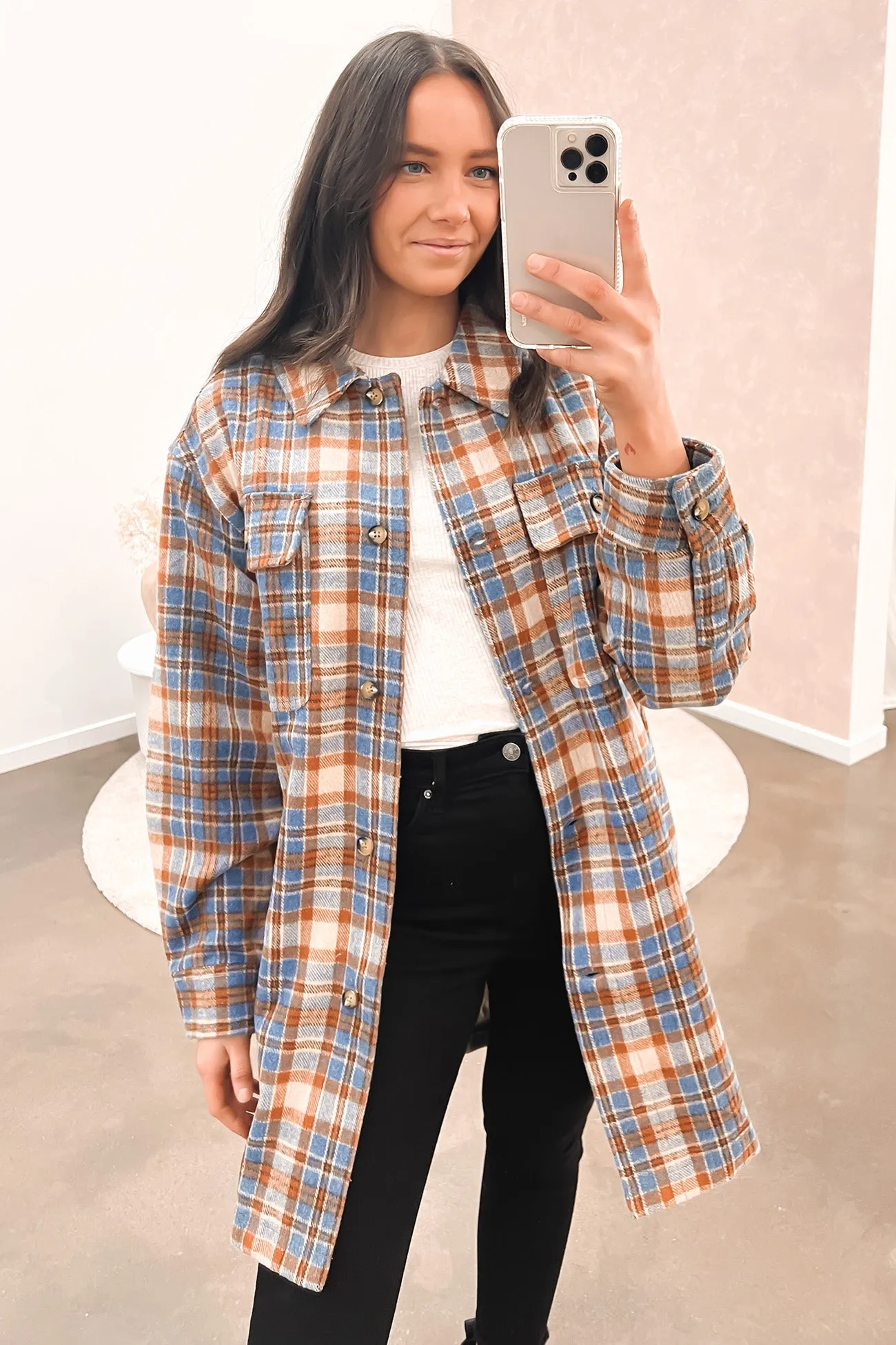 Moisture Wicking Finish Amber Check Shacket Check