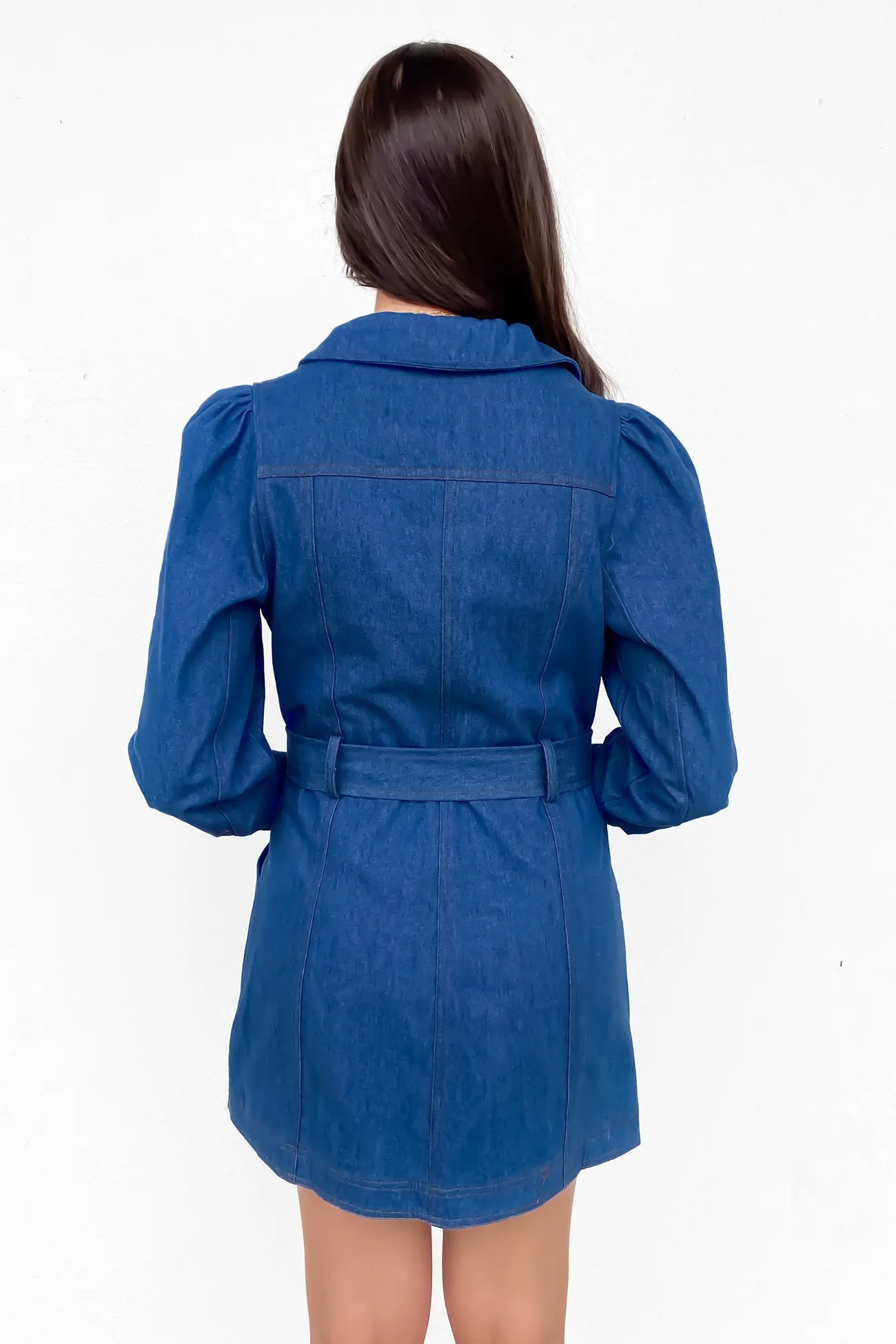 Amelia Denim Mini Dress Mid Blue Tailored-fit