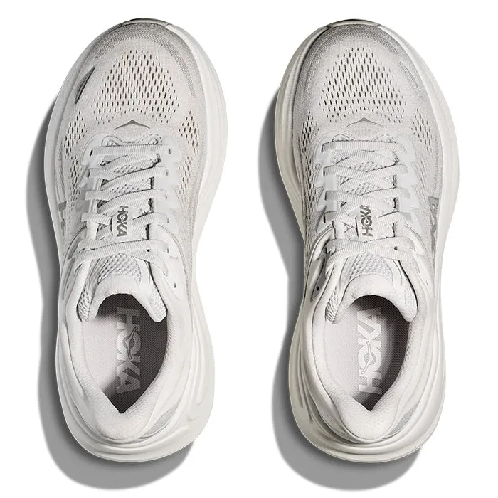 road - friendly Soft Leather Womens Hoka Bondi 9 in Stardust/Silver