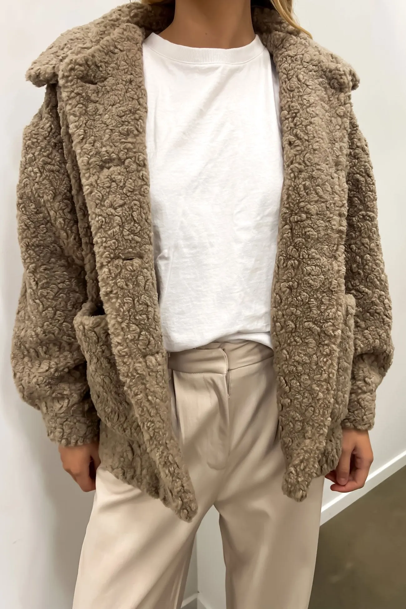 Knee Length Andrew Teddy Jacket Mocha