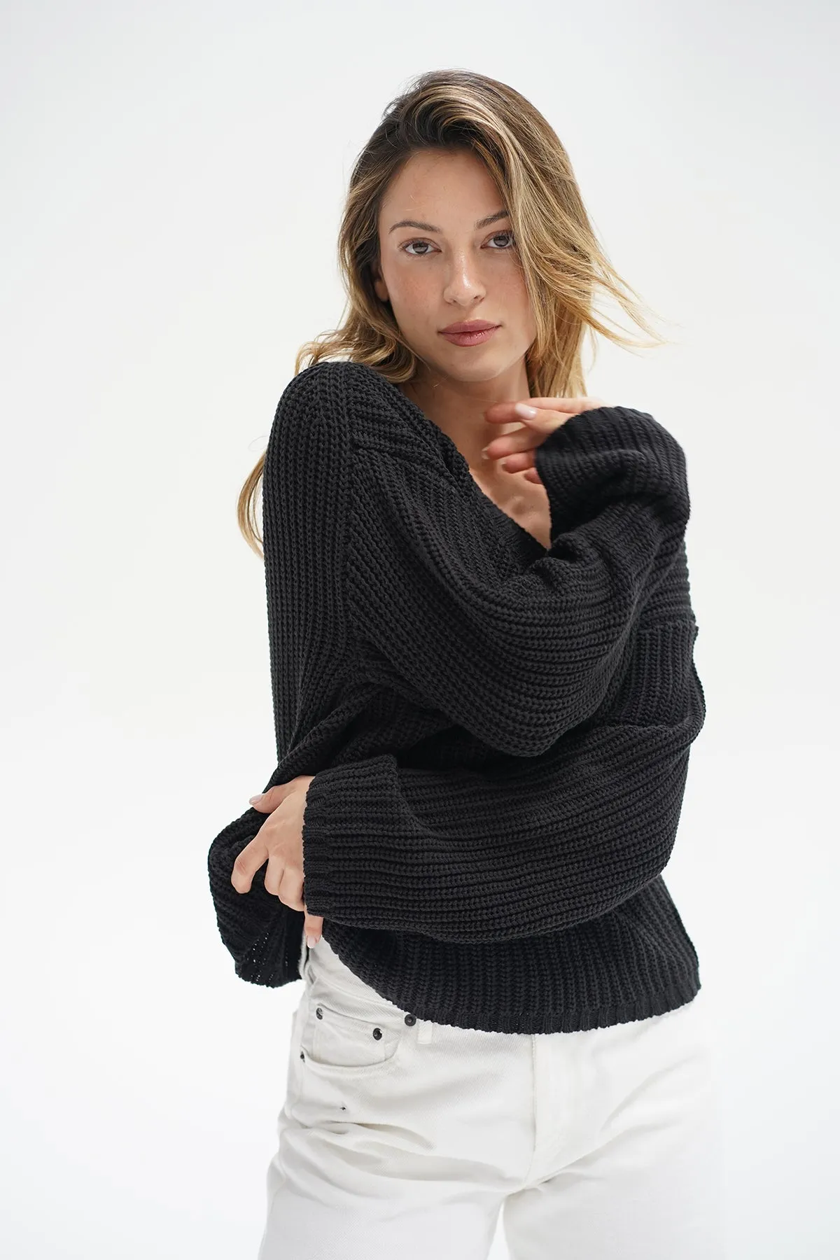 Angle V Sweater - Black Ventilation Panel