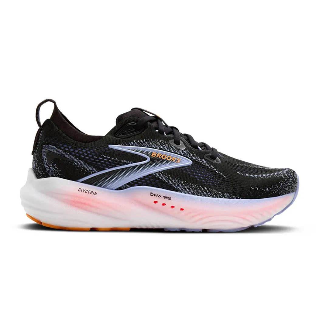 Womens Brooks Running Glycerin 22 in Black/Blue Heron/Orange Torsional Stability Web antimicrobial shoes