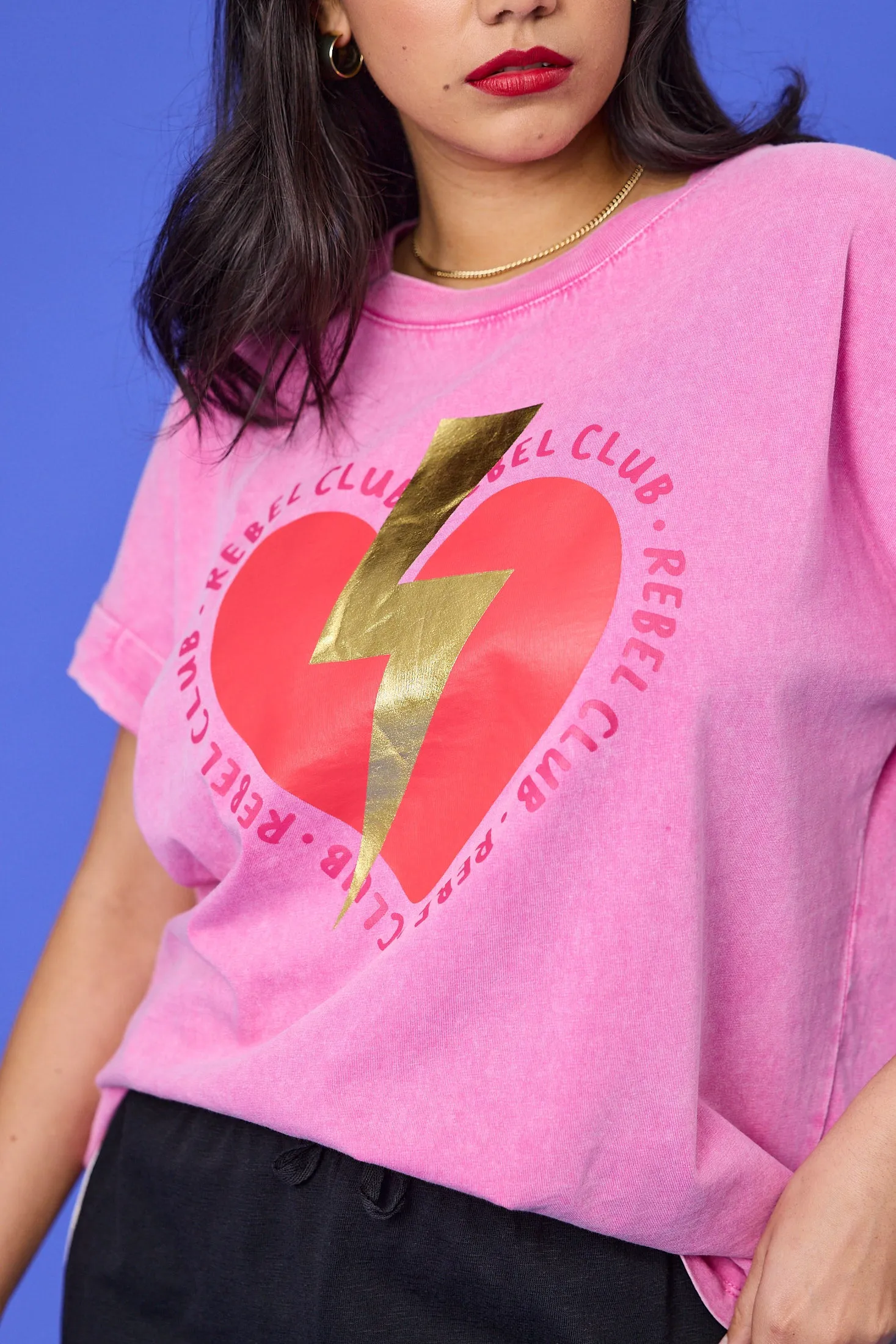 Rebel Club Love Bolted Capsleeve Tee Pink Versatile and Stylish Effortless Wear Fit