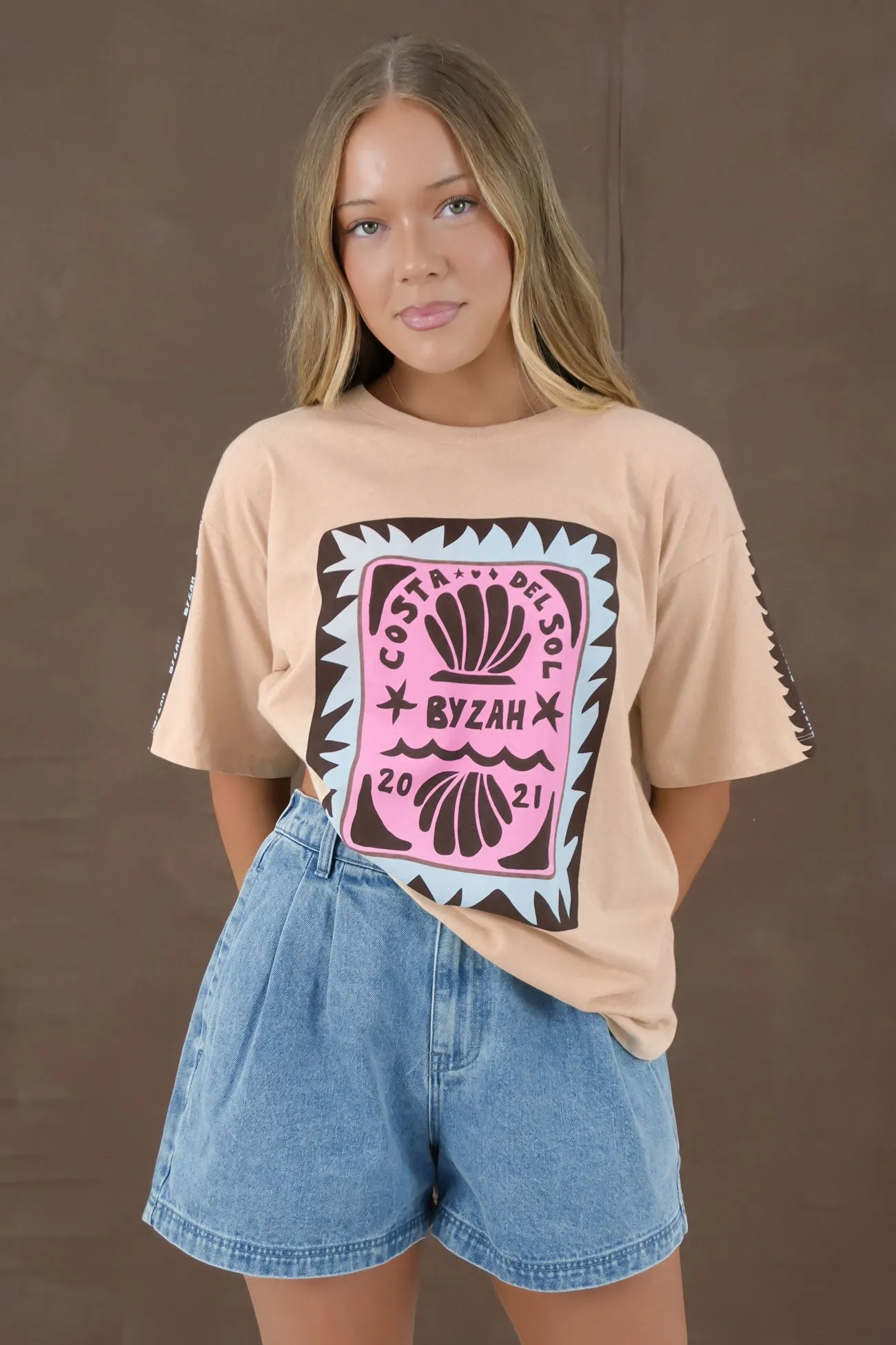 Costa Tee Beige Comfy Casual Wear Stretch Waist