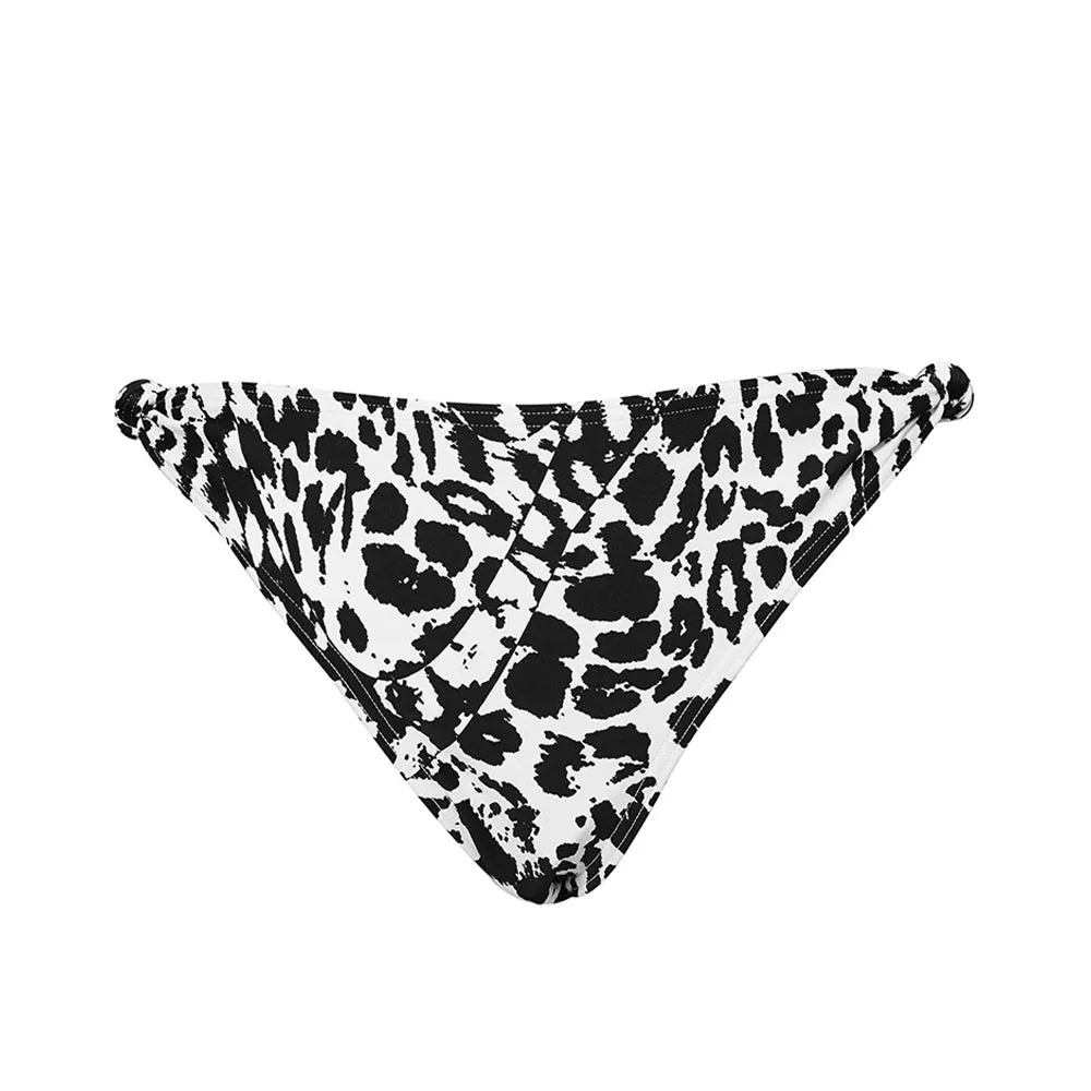 Women's Printed Bikini Bottom,Black/White Built In Shelf Bra