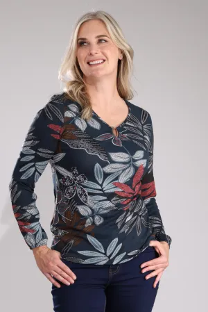 Concert Vibe WrinkleResistantFabric Warm Touch Top with side rouching | Atlantic Fern | 7908B1