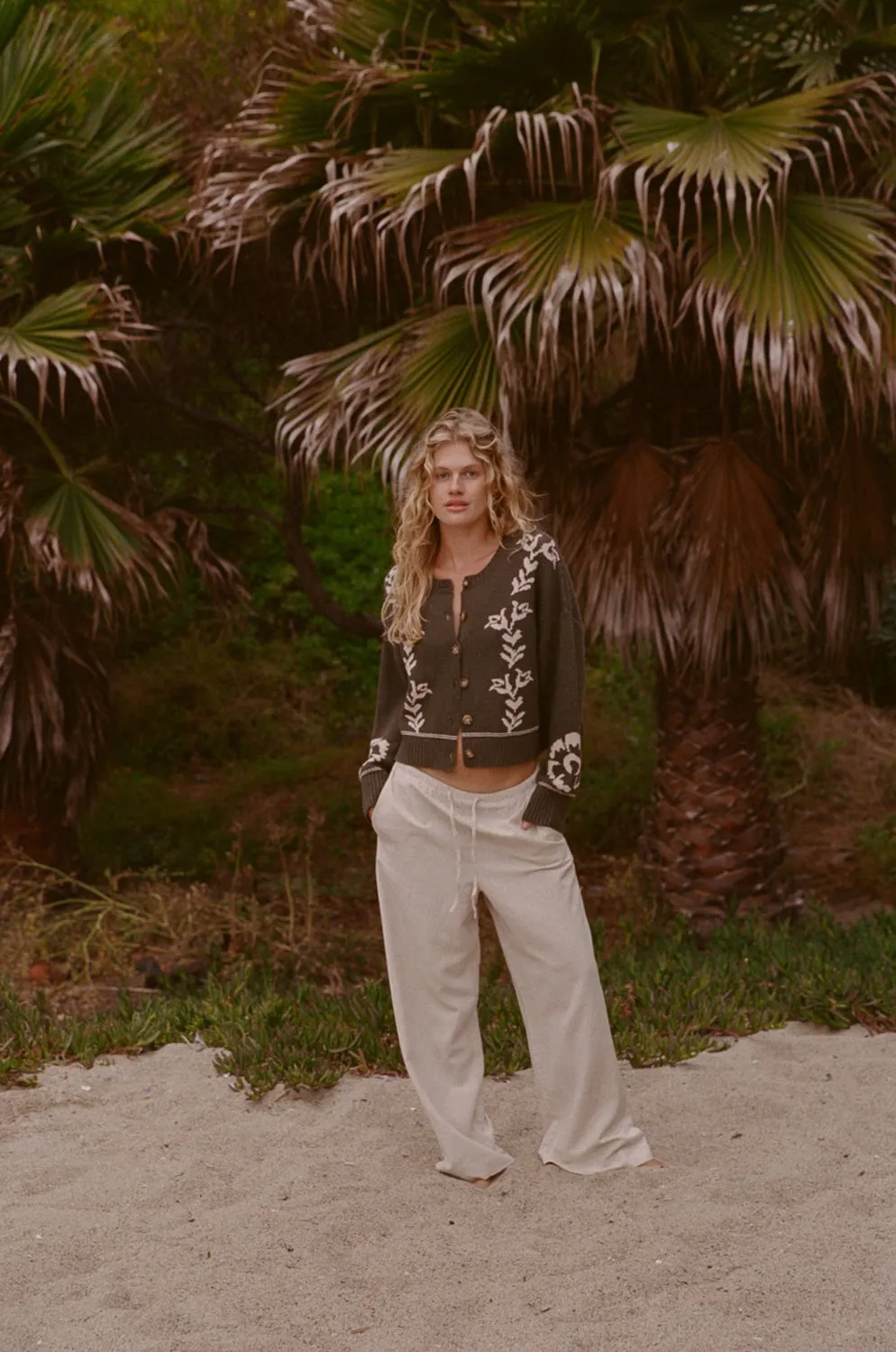 Antique Floral Crop Cardigan Olive Fresh Trend