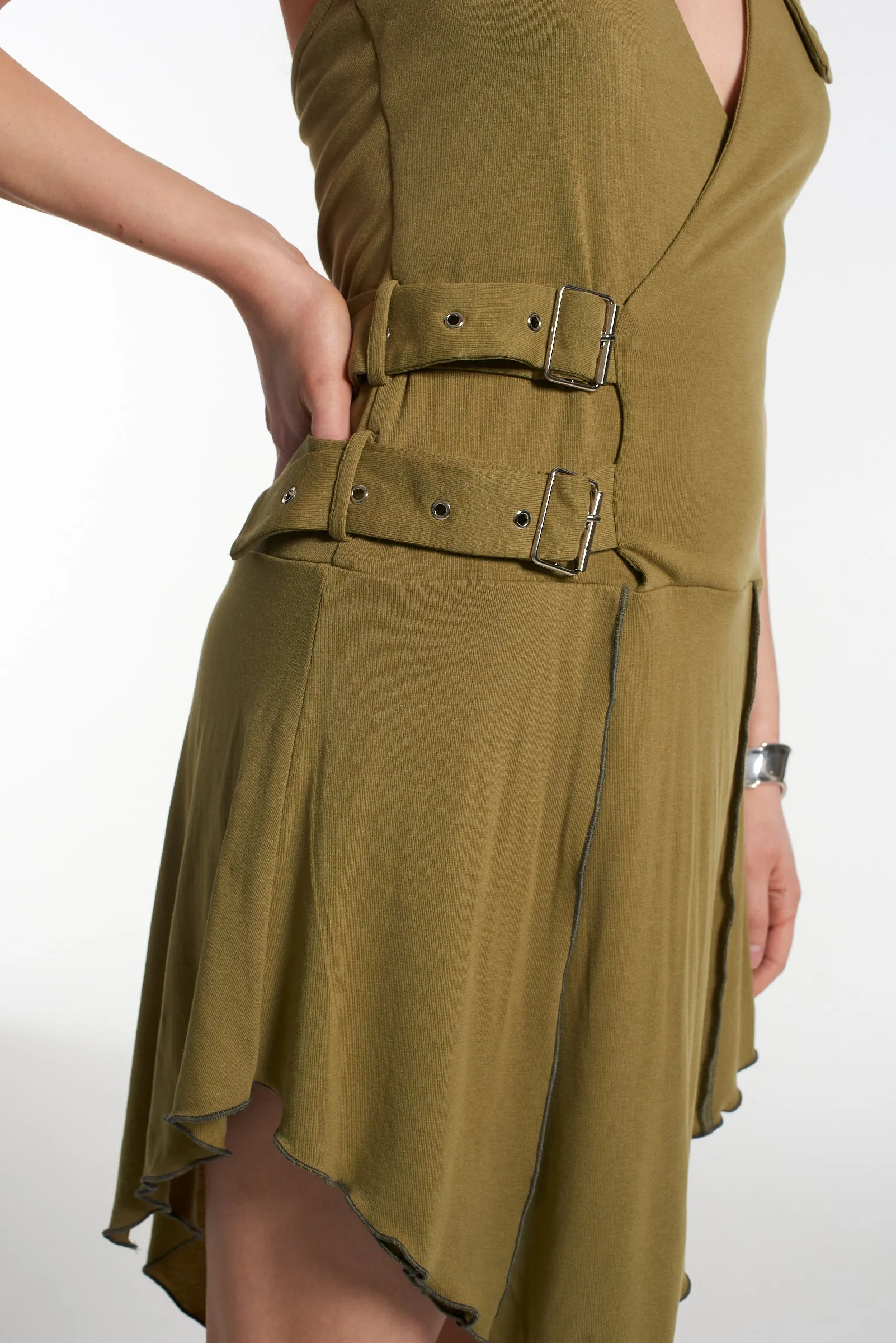 WaterRepellent Finish Light Sweatshirt Stranded Halter Neck Dress